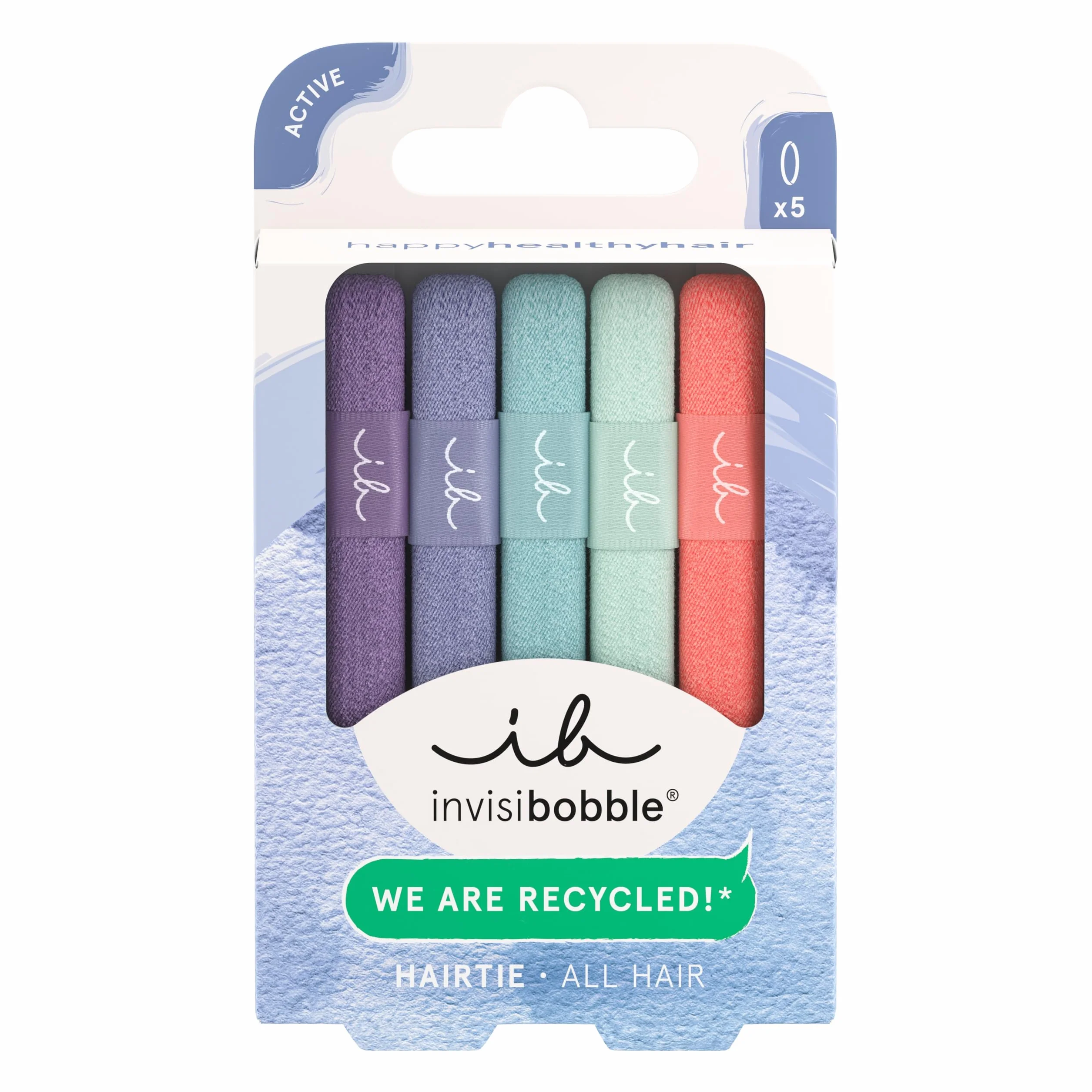 invisibobble BEAUTIES Bebé Azul (4 piezas) – Ligas trenzadas azul y verde – Espirales para cola o pulsera – Sujeción suave cabello fino