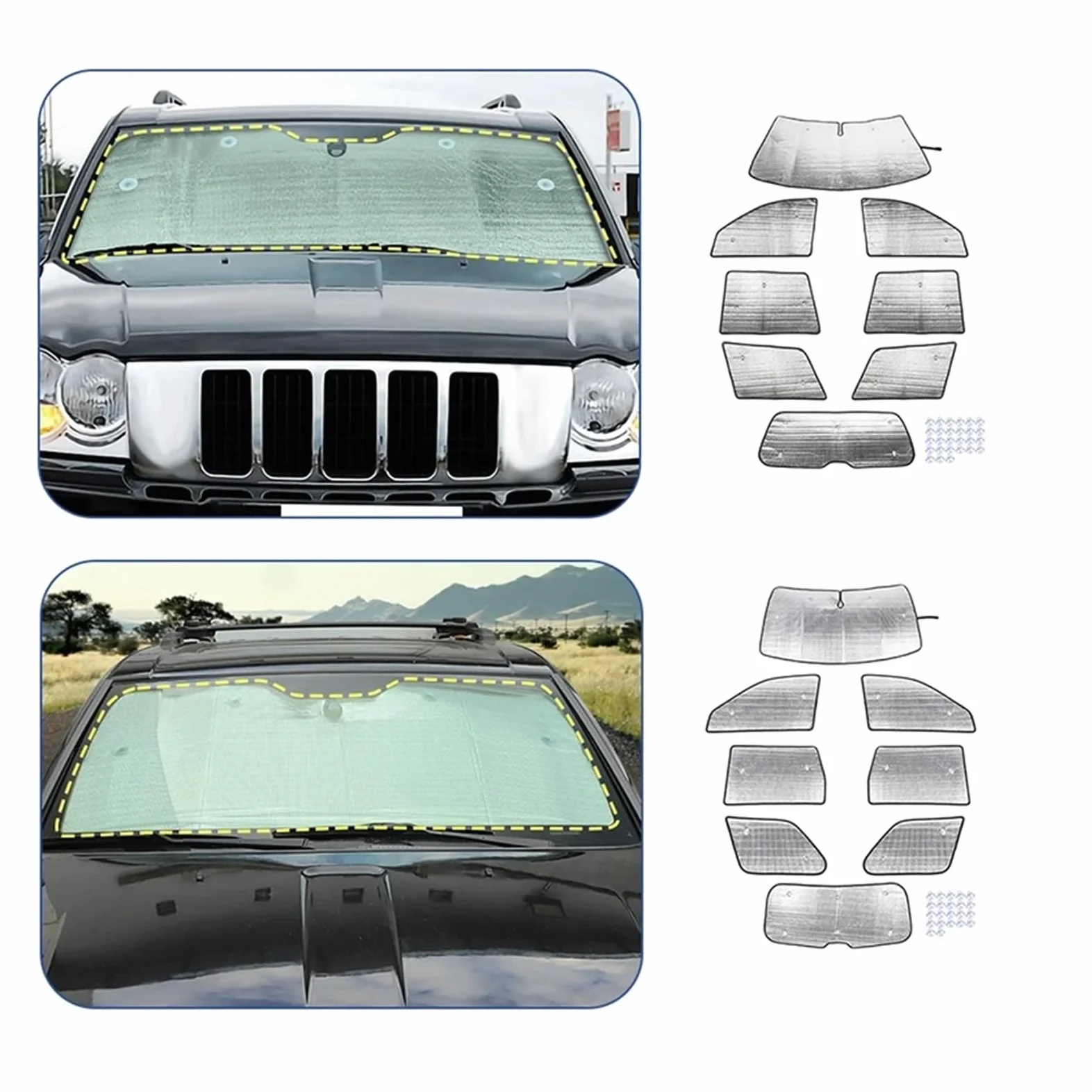Parasoles de Coche para Jeep para Grand para Cherokee Parasol para Ventana Delantera Protección UV Protector Solar Cubierta Visera para Parabrisas Parasol Coche Delanter(2007-2010)