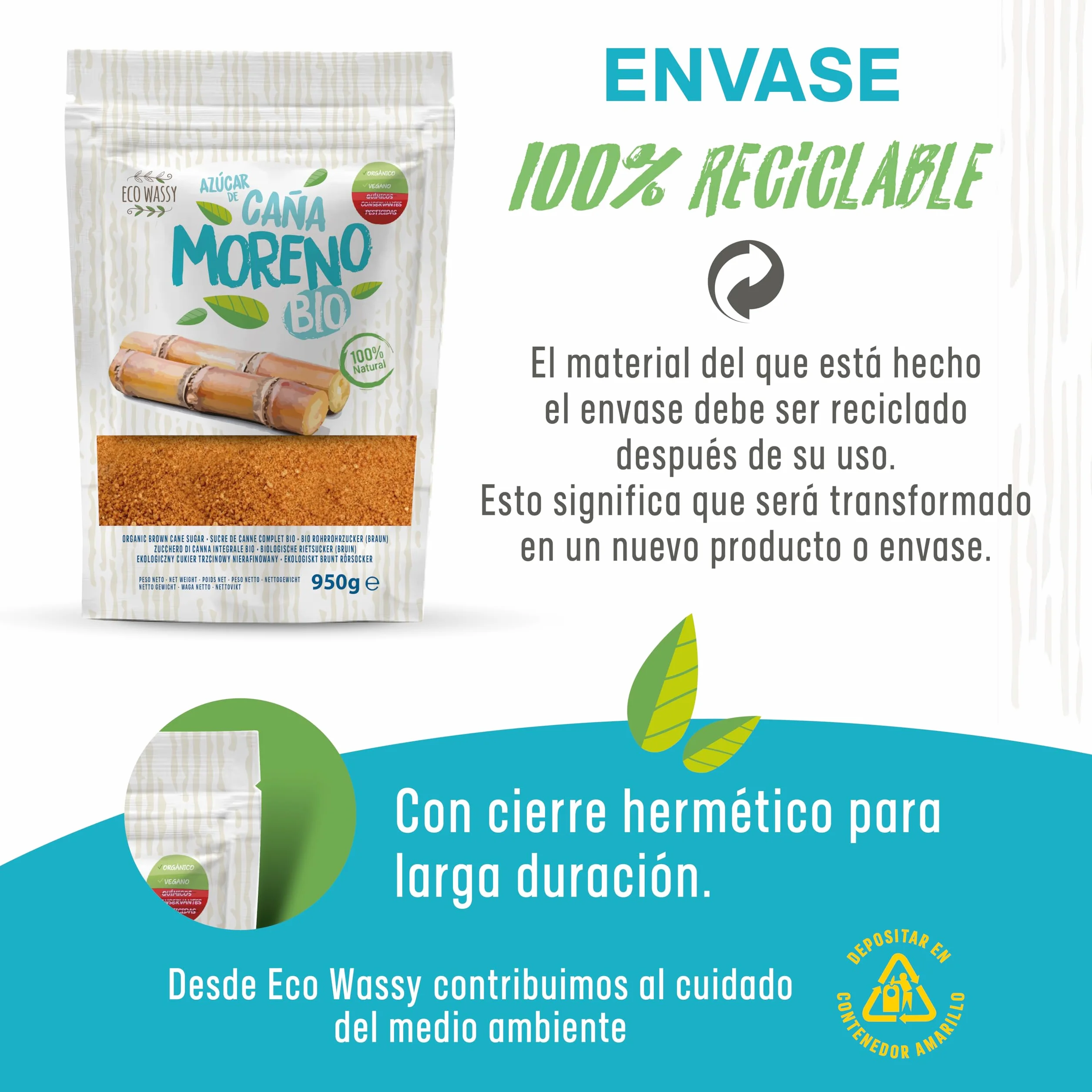 Azúcar Moreno de Caña BIO Endulzante Natural No Refinado Rico en Nutrientes (950Gr)