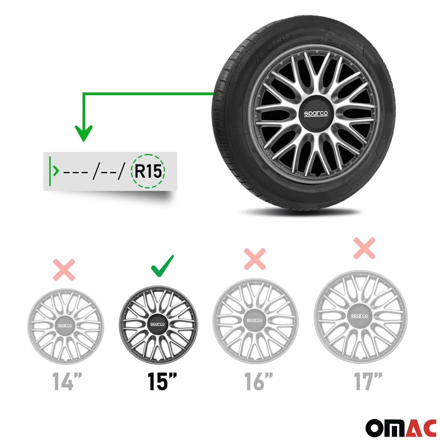 Radkappen Radzierblenden Sparco Roma 15" Zoll Coche Cubierta Juego Plata Gris 4X
