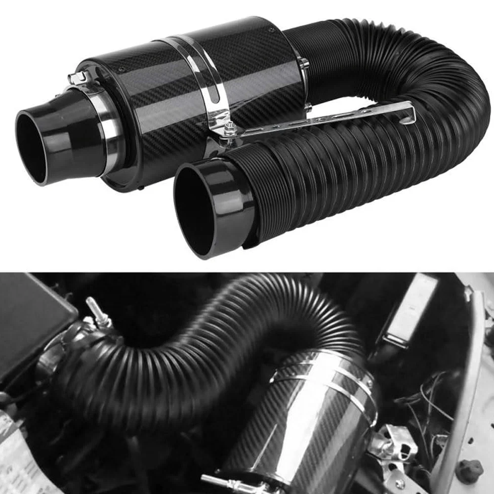 Filtro de Aceite para Coche 1 Juego Universal de Filtro de Aire Frío de Fibra de Carbono de 3 Pulgadas para Coche, Kit de Manguera y Tubo de Admisión de Aire Cerrado Universal