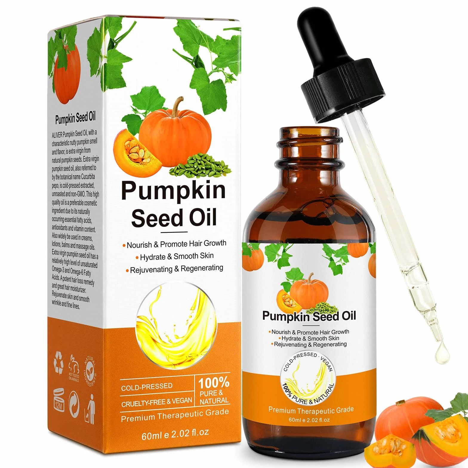 Orgánico Aceite de Semillas de Calabaza para el Crecimiento del Cabello - Aceite de Calabaza Sin Refinar para Piel y Cara