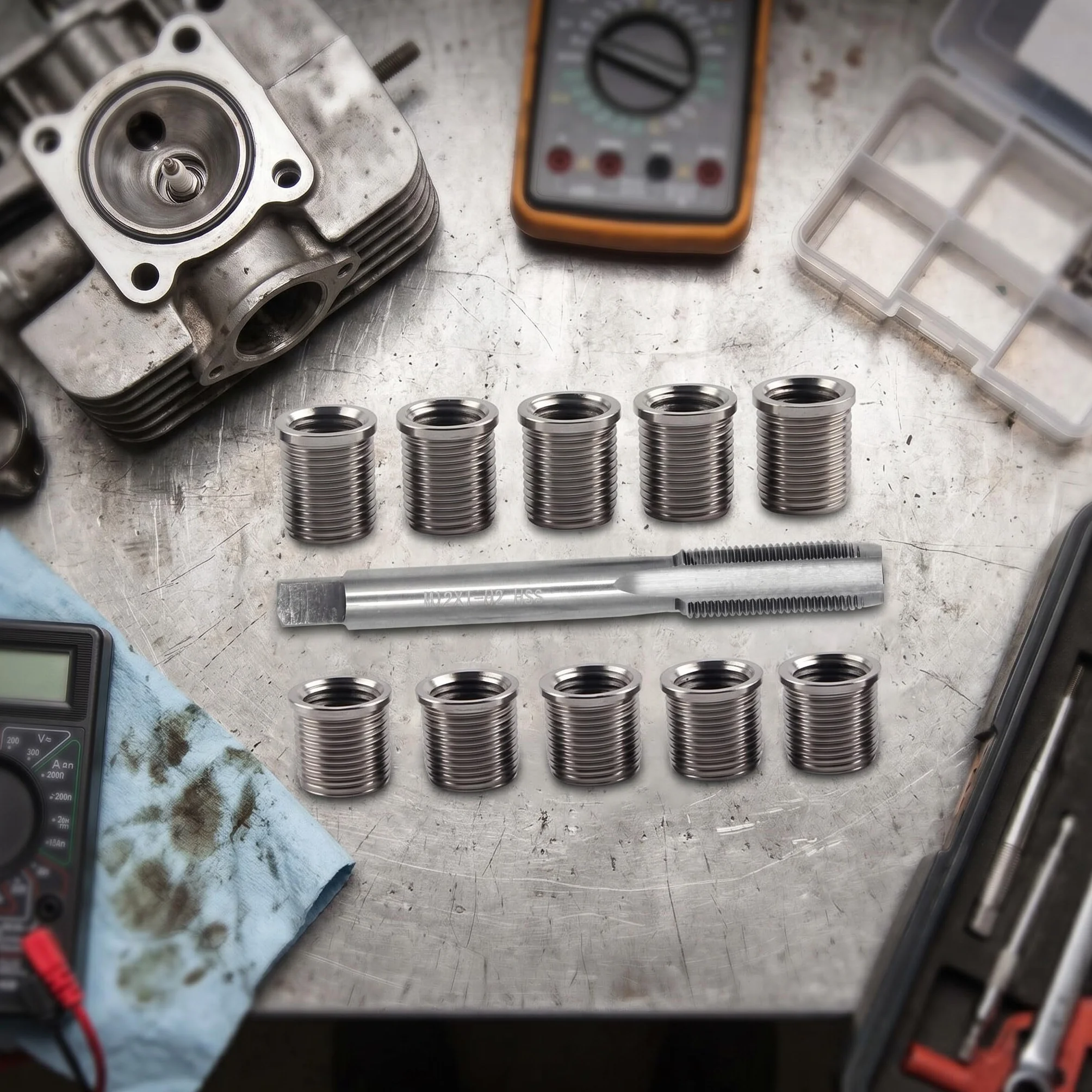 Kit de reparación de roscas de bujía, 10 insertos roscados M10x1.0 y 1 macho roscado M12x1.0, herramientas para grifo de la bujía para la reparación de