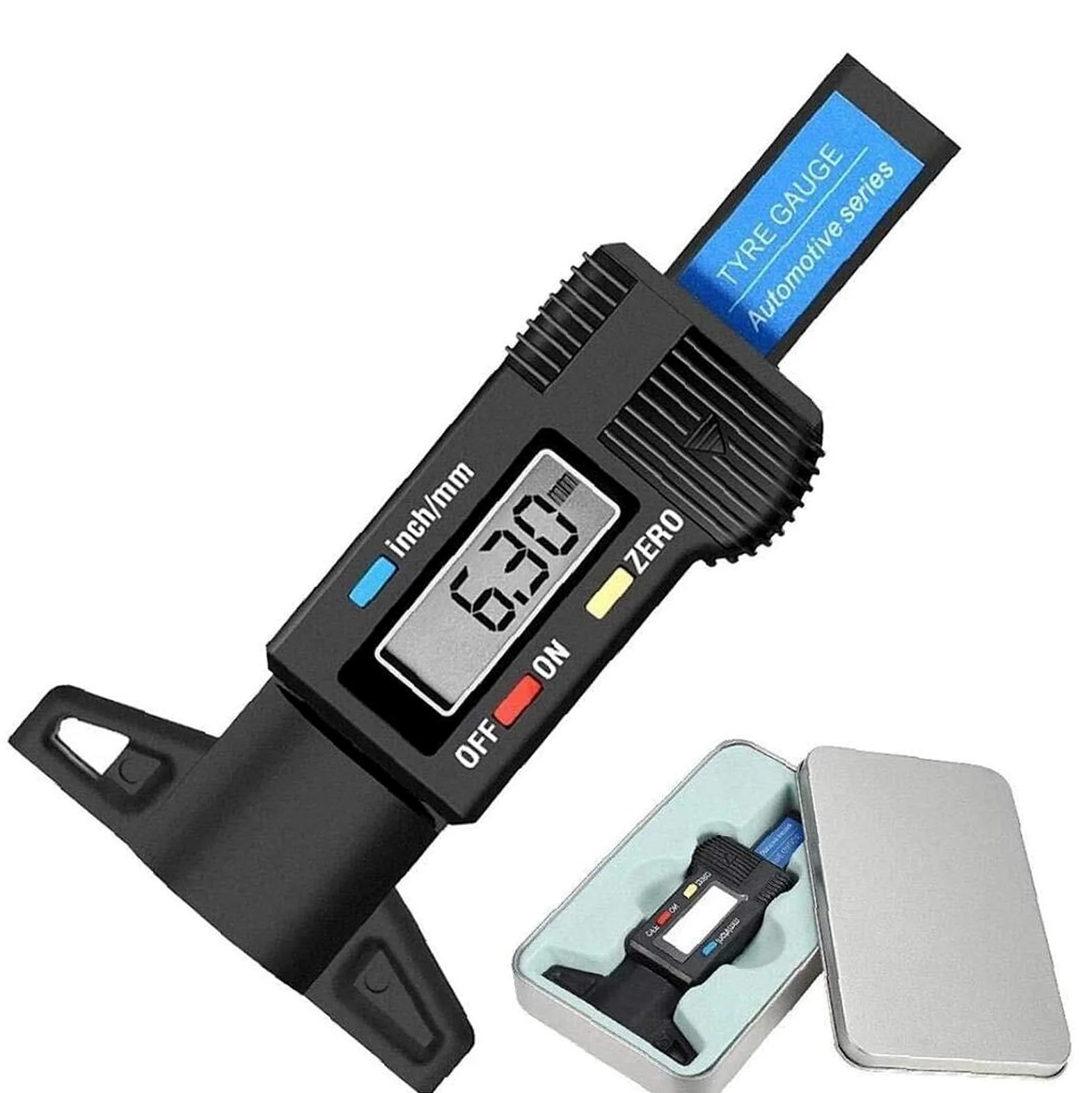 Medidor Digital de Profundidad de la Banda de Rodadura del neumático Medidores de Espesor Medición de la Profundidad del neumático con Pantalla LCD for automóviles (Color : Schwarz)