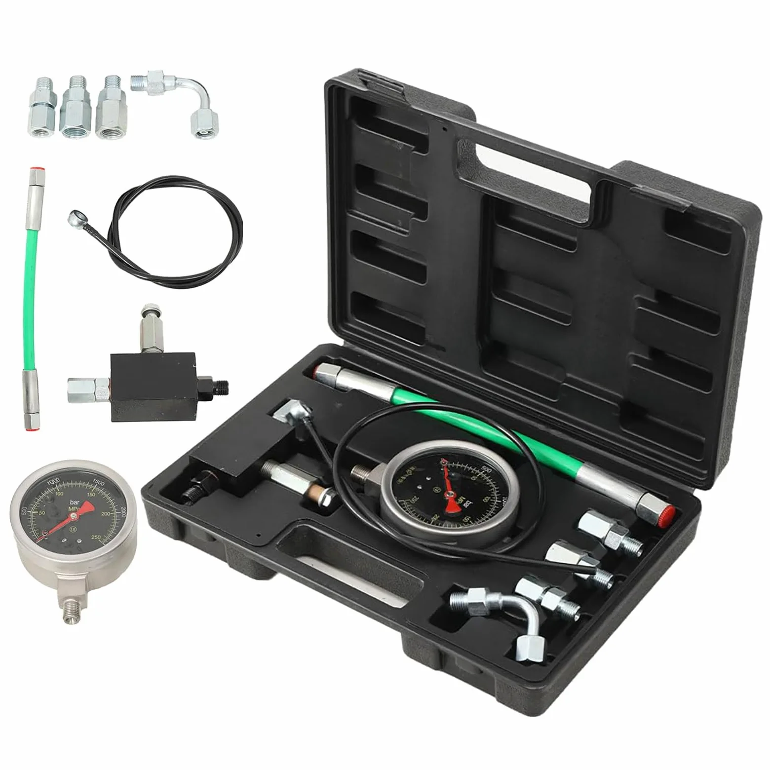 Kit de comprobador de presión de combustible, prueba de bomba de aceite de alta presión con válvula limitadora de fuerza, ideal para el arranque del motor y comprobaciones de tensión en funcionamiento