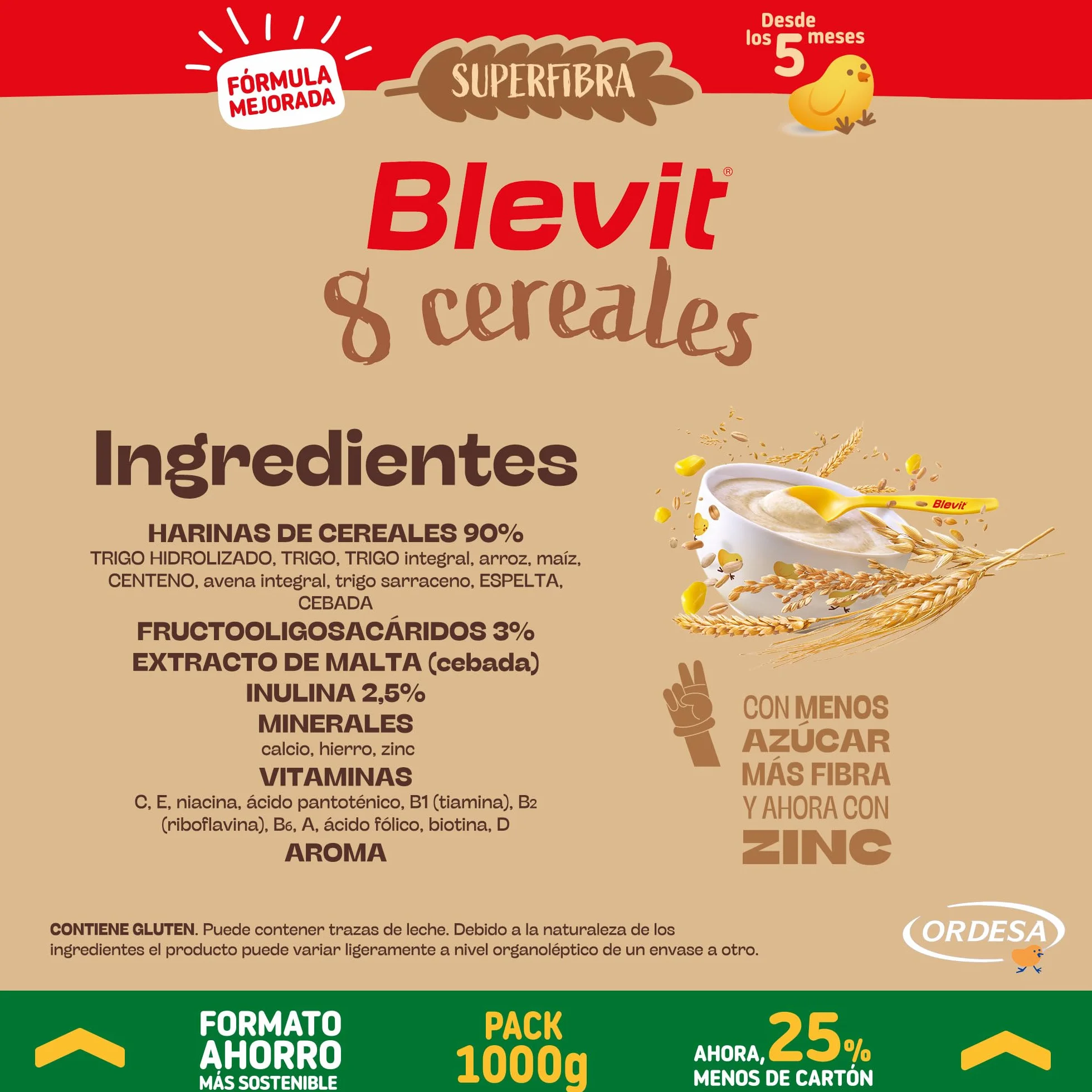 Blevit Superfibra 8 Cereales 1kg Papilla para Bebé 5 Meses Vitaminas Minerales Fibra