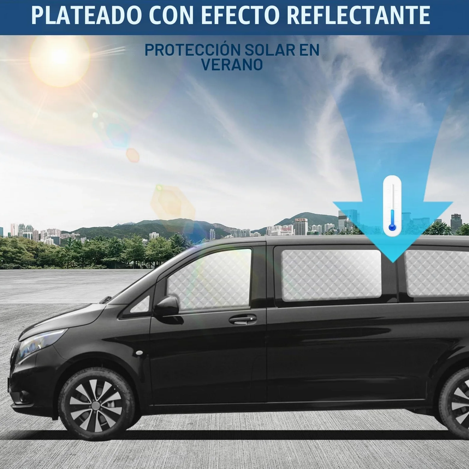MaxAwe 10 unidades de alfombrilla térmica compatible con VITO III W447 2014-2024 SWB, parasol interior del coche para la cubierta del parabrisas delantero, juego de persianas térmicas, juego de