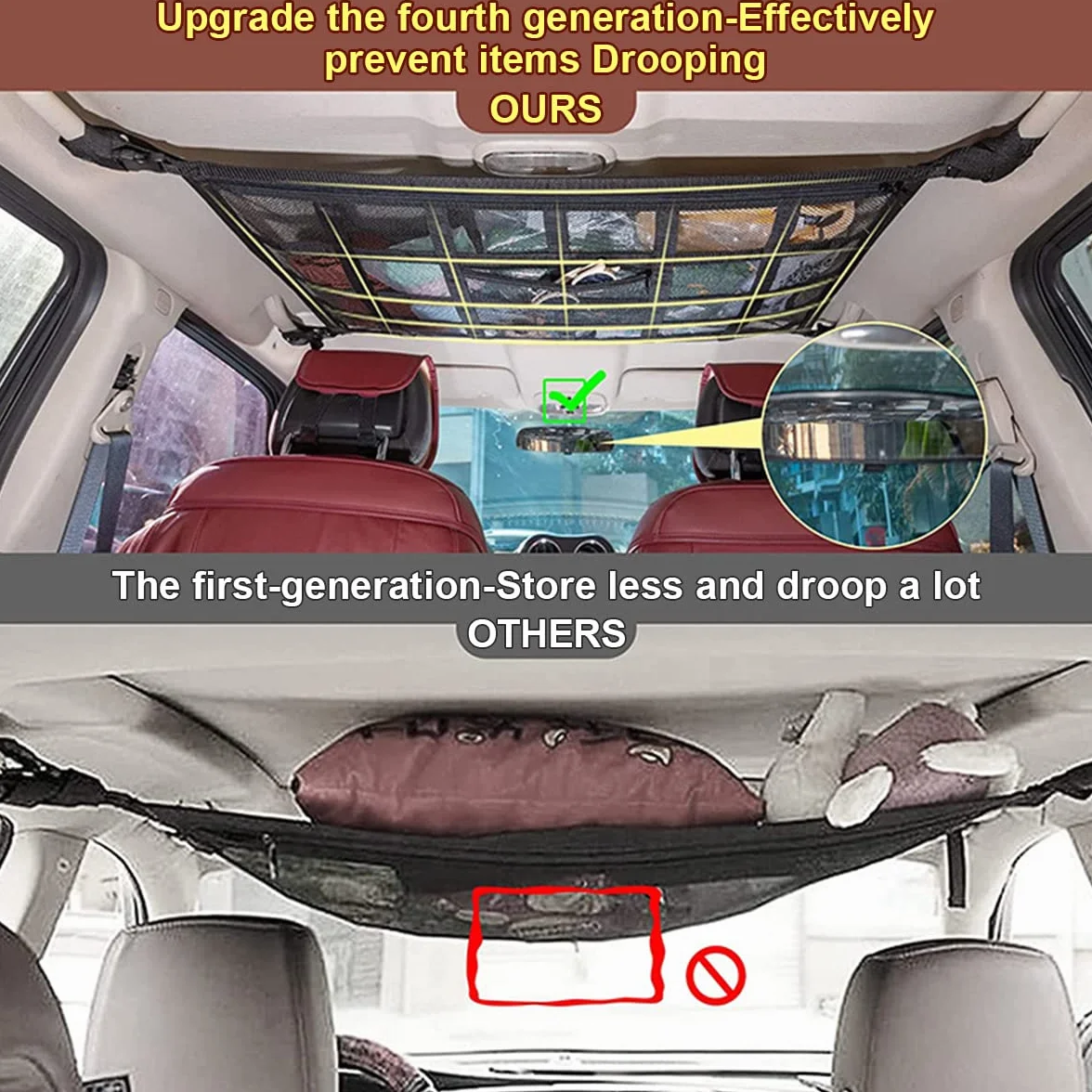 Red Almacenamiento Universal para Techo de Coche, Furgoneta Camper, Organizador de Cargo de Almacenaje, Poliéster, Negro (25,5 * 35,5in)