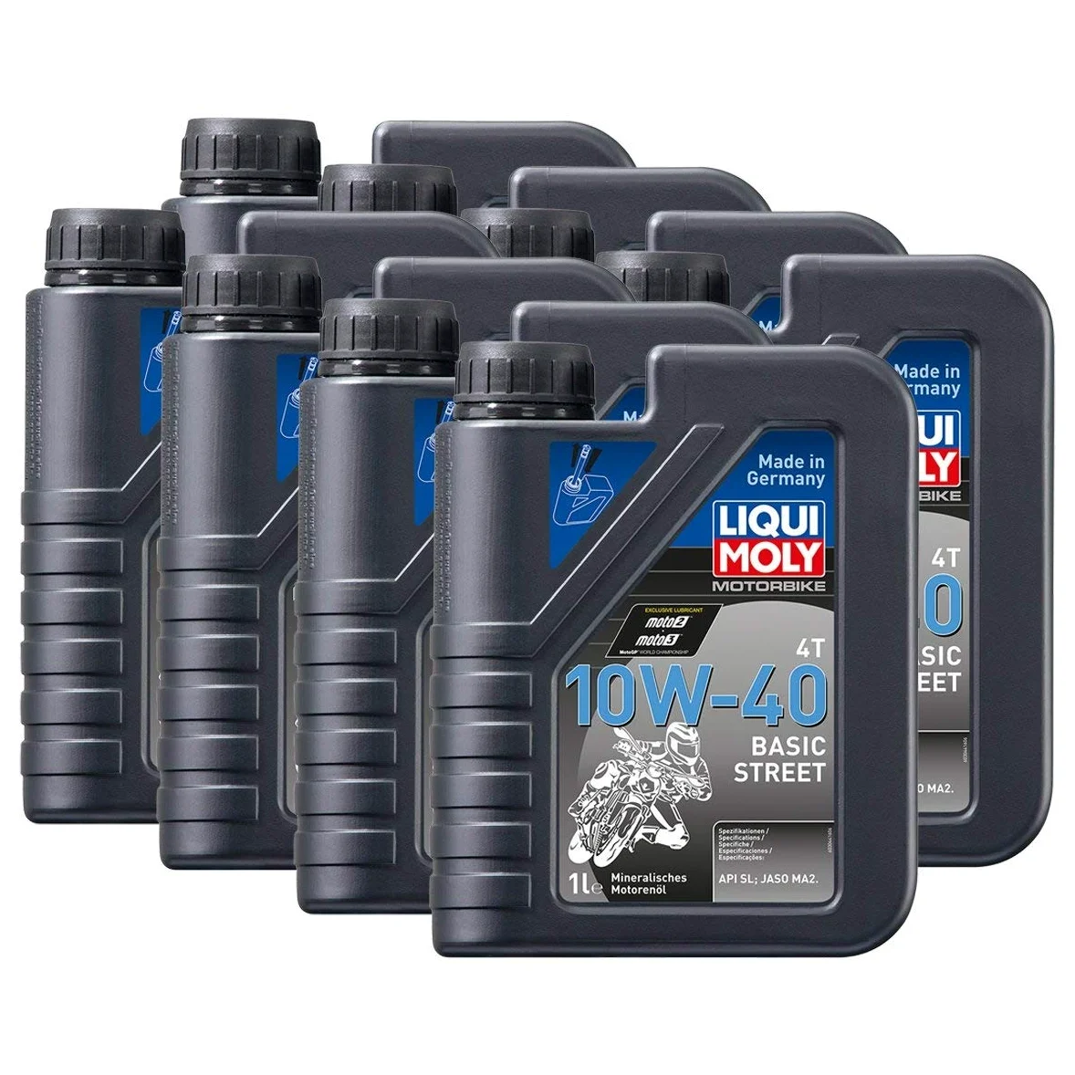8x LIQUI MOLY 3044 Motorbike 4T Basic Street Motoröl Engine Oil 10W-40 1L