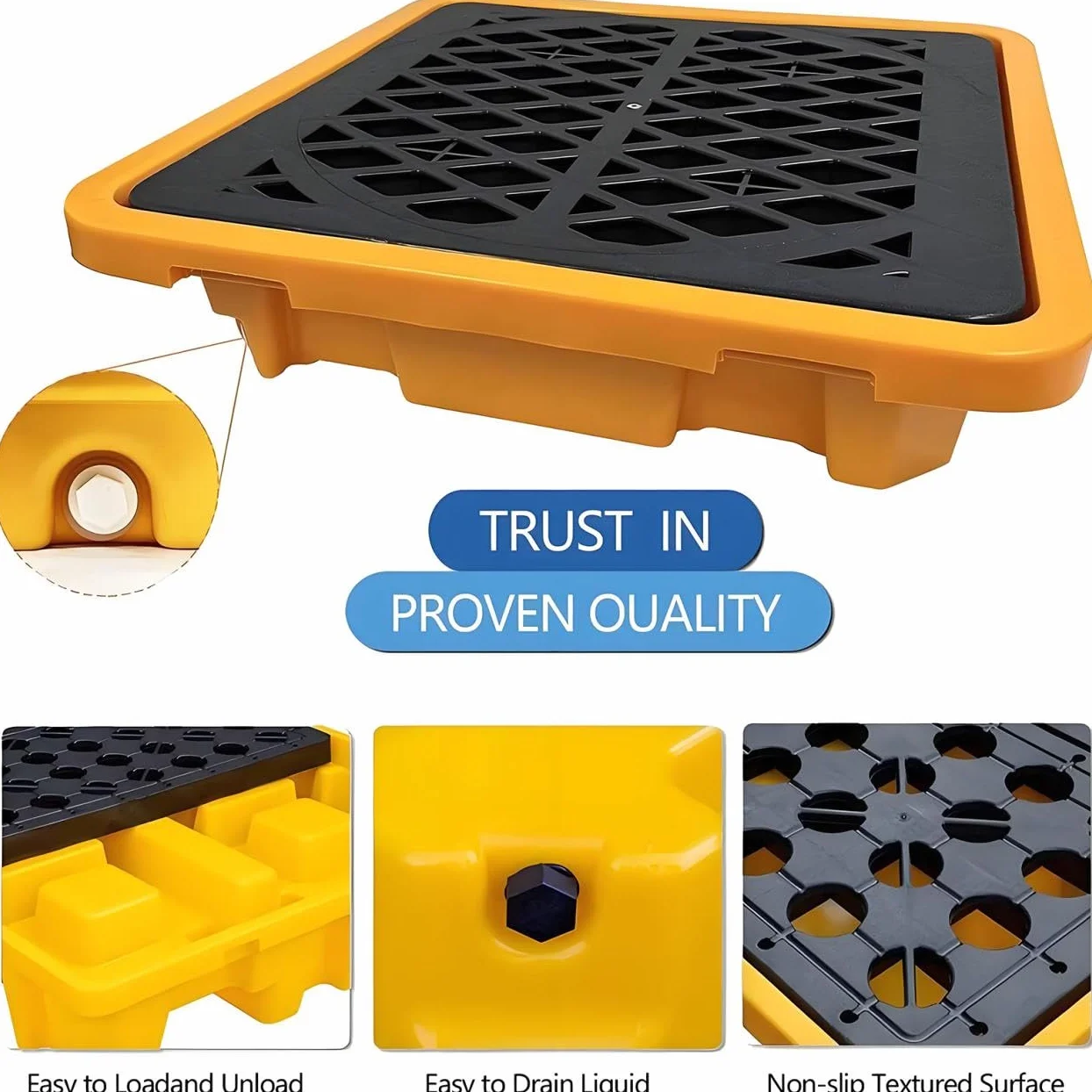 Bandeja De Contención De Derrames De Aceite, Plataforma Modular Resistente con Desagüe Y Soportes para Montacargas, Ideal para Almacenamiento En Garaje, 72 X 7,130 * 130 * 30cm