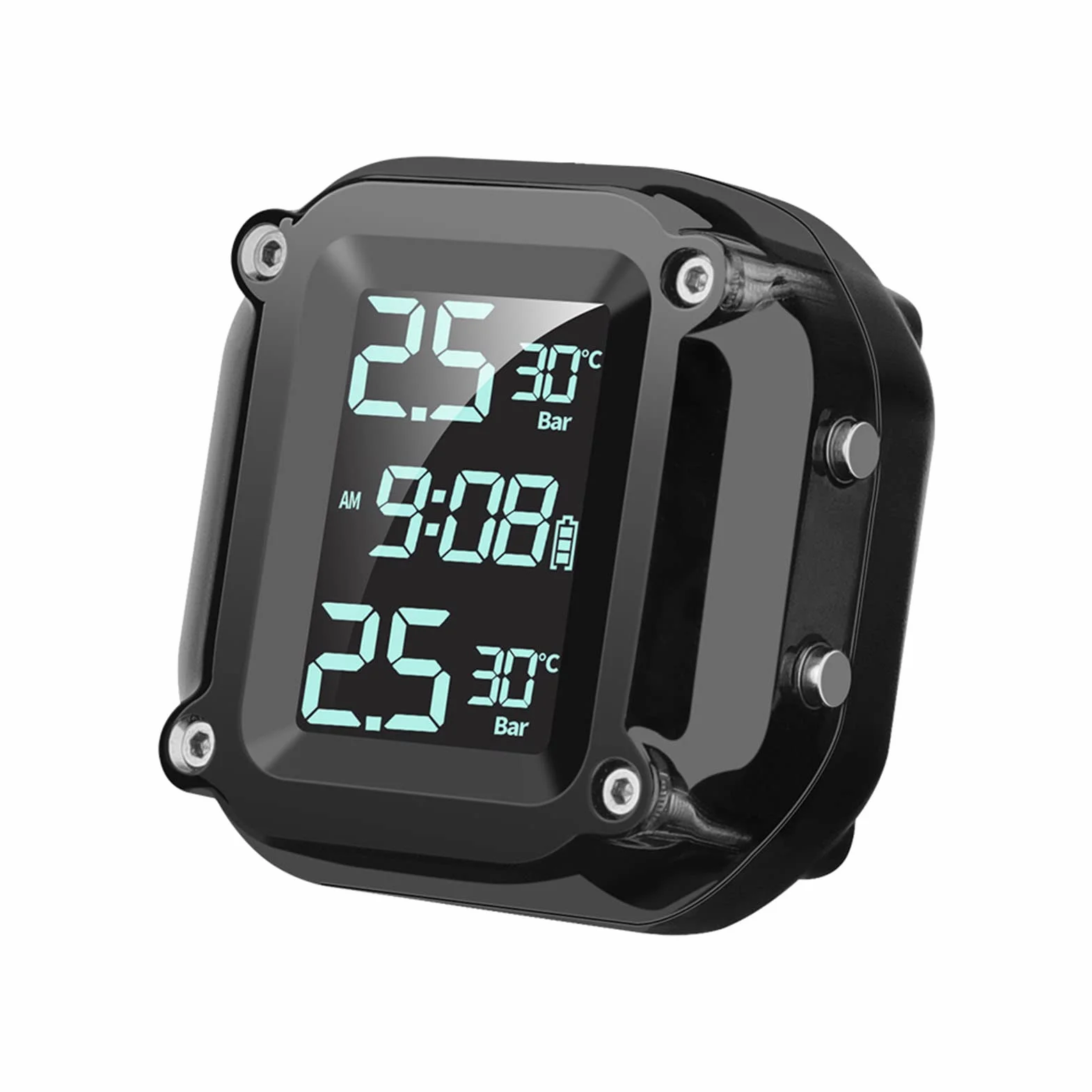 Shkalacar Manometro Presion Neumaticos TPMS para Motocicletas, Inalámbrico Medidor Presion de Carga USB con 2 Sensores Externos Pantalla LCD Digital para Moto de Dos Ruedas