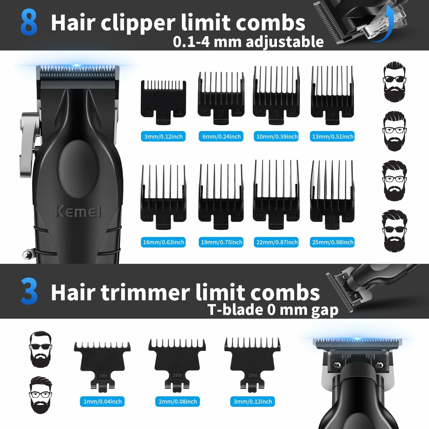 KEMEI Cortapelos Eléctrico Inalámbrico Hombre Máquina Cortar Pelo Trimmer Hoja en T