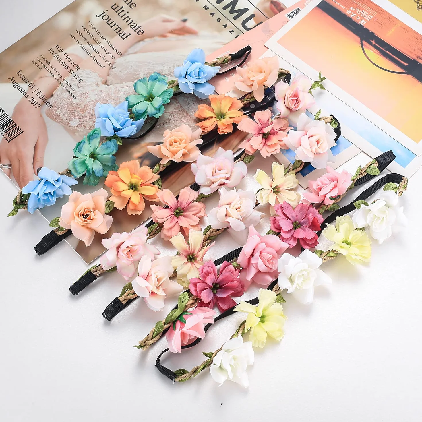 Coronas de flor para el pelo diademas florales guirnaldas para mujer niñas fiestas