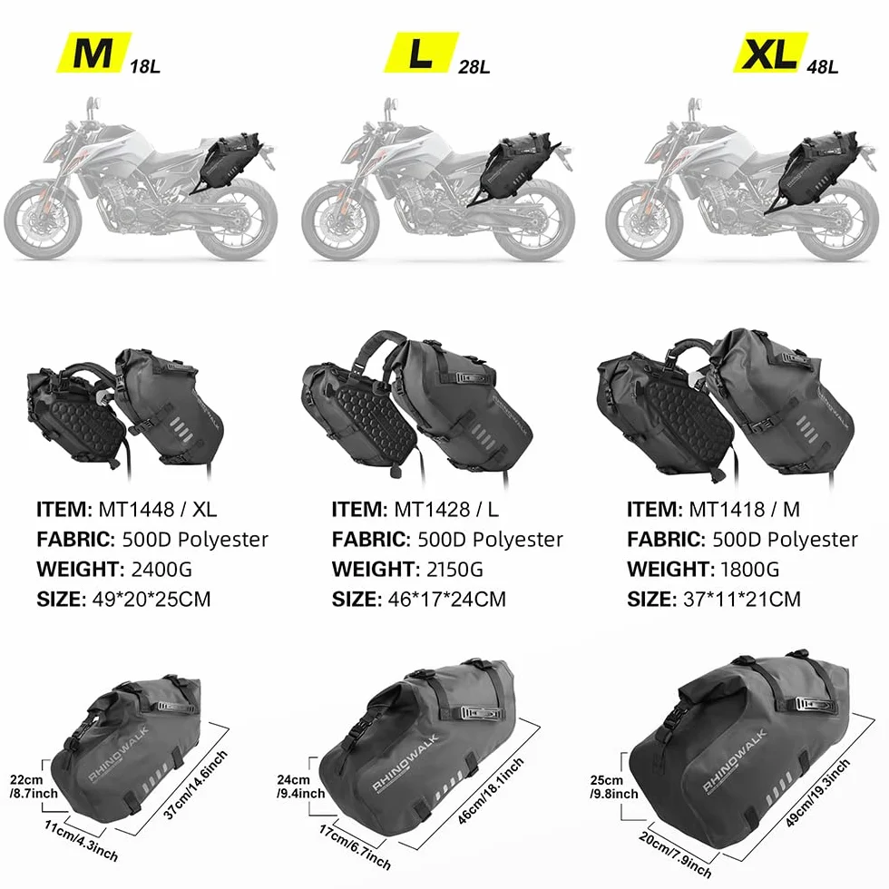 Rhinowalk Bolsas de Sillín de Motocicleta Impermeables Anti-Vibración Bolsas Laterales de Hombro 28L(14L*2) para la mayoría de los bastidores de Motocicletas Deportivas, 1 Par