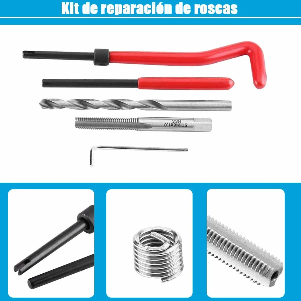 30 Piezas M6 Kit de Reparación de Rosca Juego de Reparación de Roscas Helicoil Kit Helicoidales Herramientas, Kit de Inserción de Reparación de Roscas