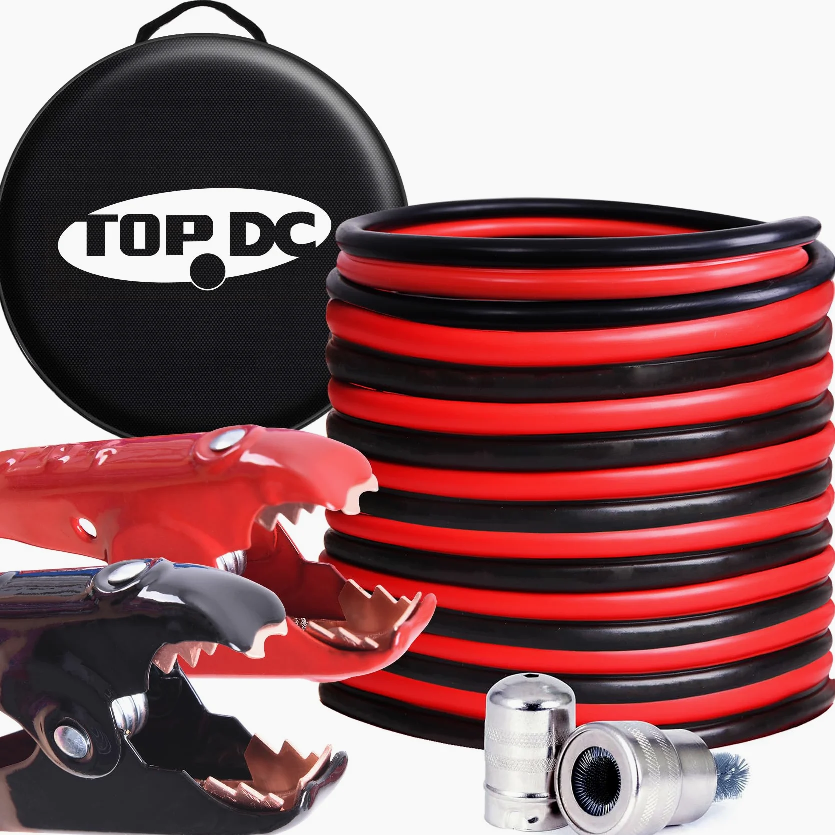 TOPDC Cables de Puente de Calibre 2 de 20 pies, máxima Potencia para Arranque instantáneo, Cables de Refuerzo Resistentes para baterías de Coche, camión y SUV, Incluye Bolsa de Transporte