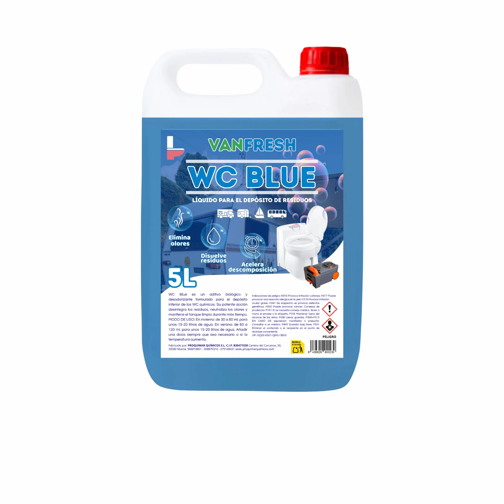 Vanfresh WC Blue – Líquido para Depósito de WC Químico 5L | Aroma Fresco, Limpieza y Control de Olores para Inodoros Portátiles, Autocaravanas y Camping