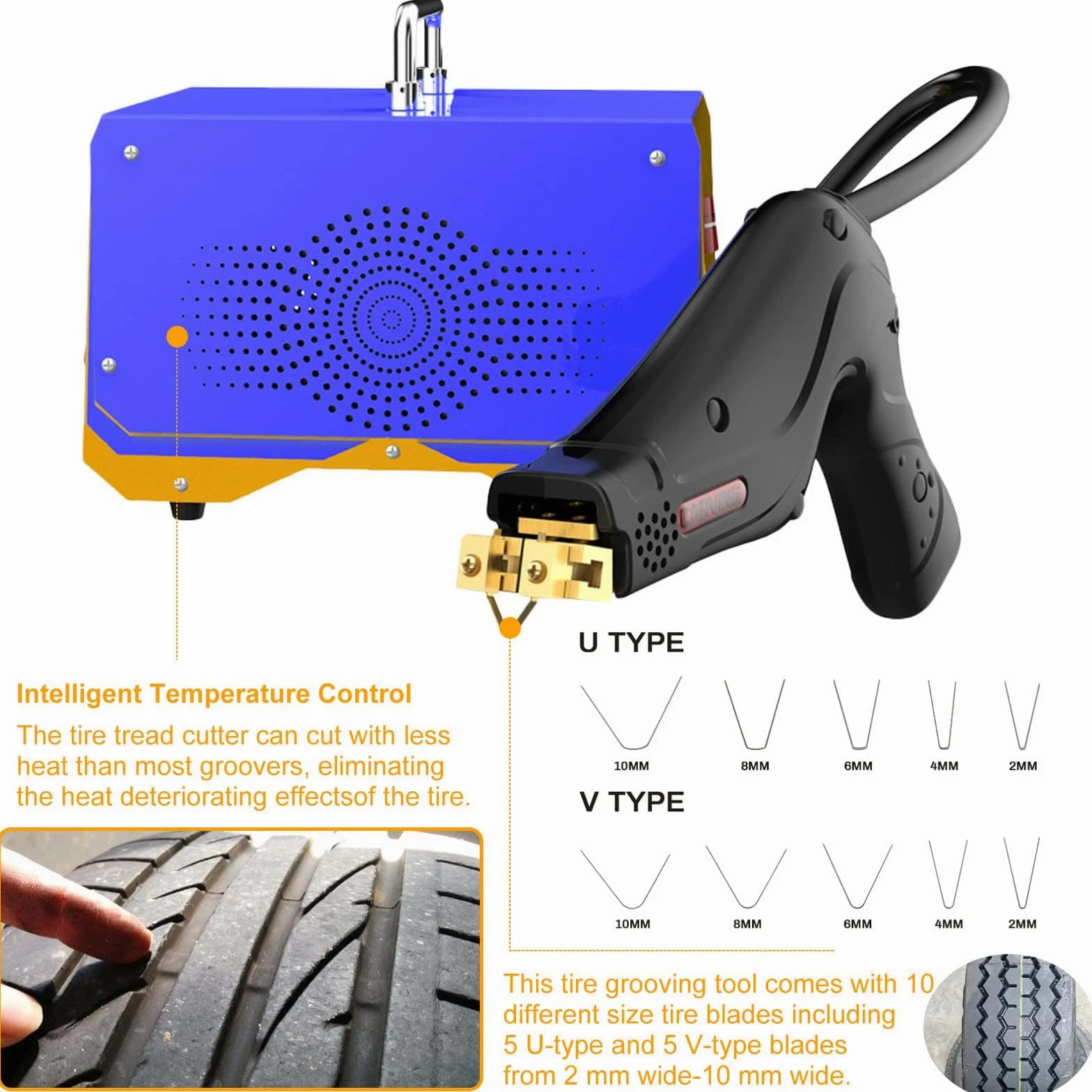 Kit de herramientas portátil de 1000 W para regroover y ranurado de neumáticos para camiones, coches, cuatrimotos, cable de 5 m, uso industrial