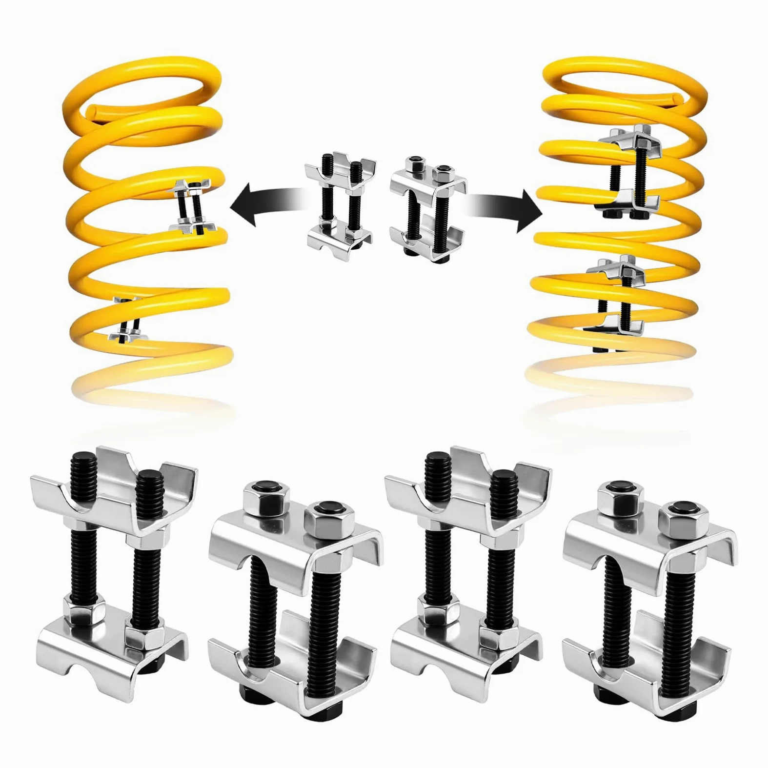 4 herramientas de compresor de resorte helicoidal, compresor de resorte ajustable de 2 vías para levantar de 1 a 2 pulgadas, accesorios de acero al carbono, espaciador de resorte helicoidal para