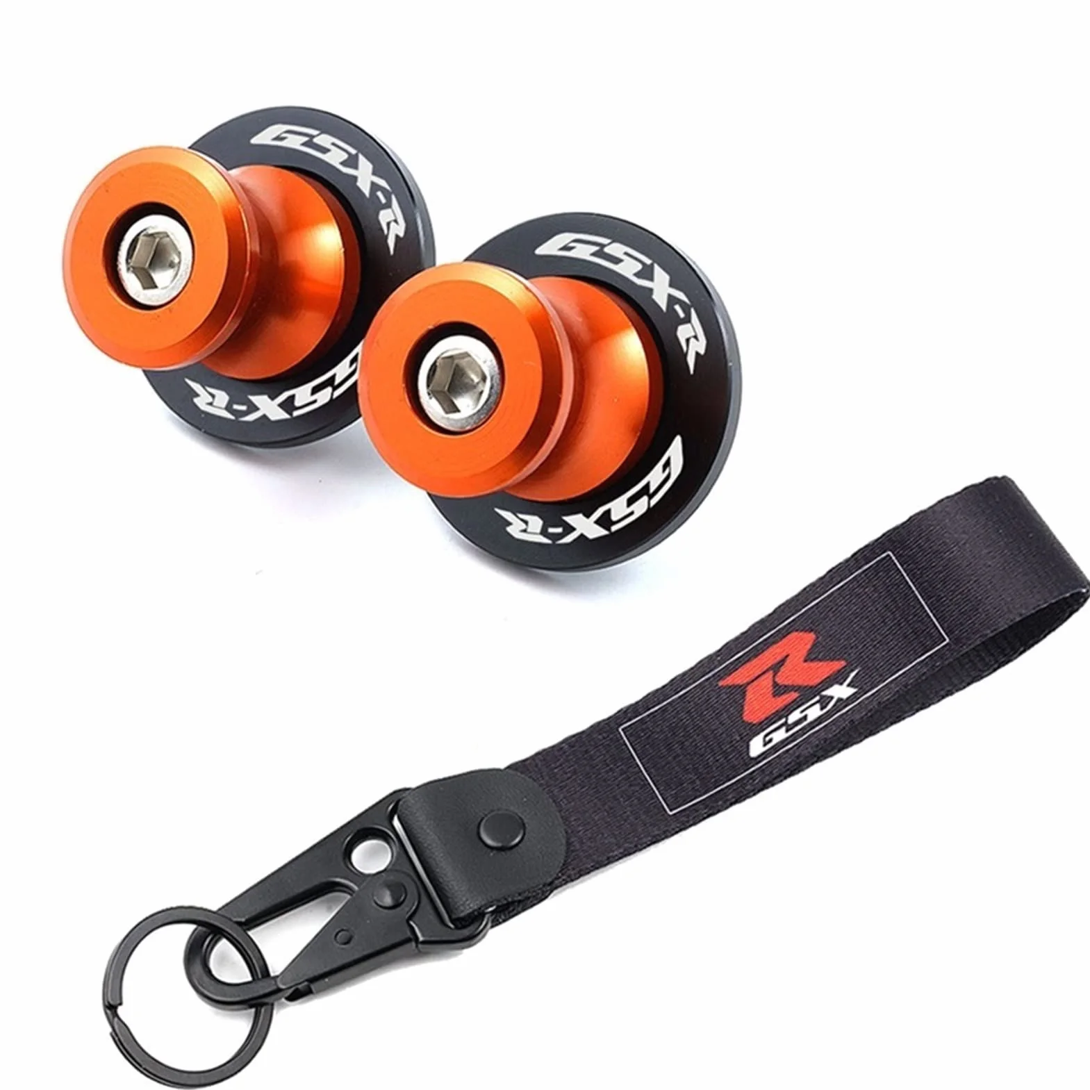 Motocicleta CNC 8mm Swolard Spools Slider Soporte Tornillos y Bordado Insignia Llavero for Gsxr 1000 750 600 gsxr Todo el año (Color : Orange)