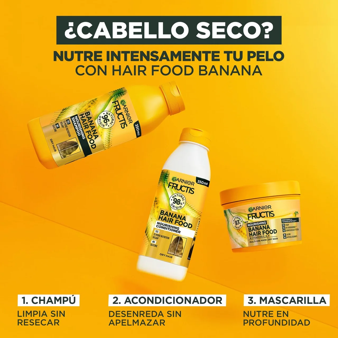 Garnier Fructis Hair Food Banana Pack Champú Acondicionador Mascarilla Cabello Seco