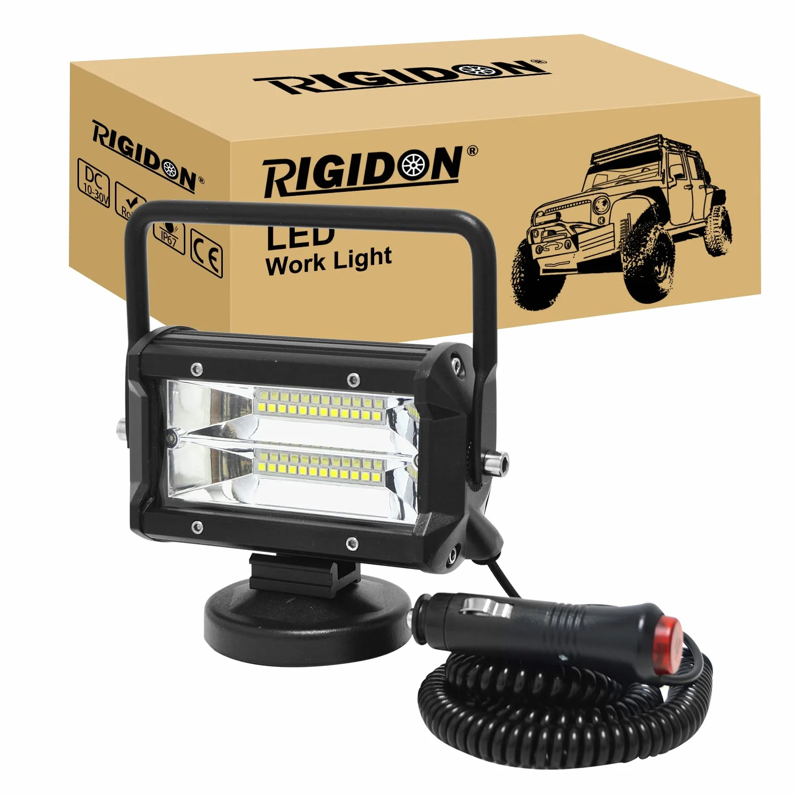 RIGIDON 72W 5" LED Work Light Bar Magnetic Base 12V 24V Flood Light for Car Truck Off-Road