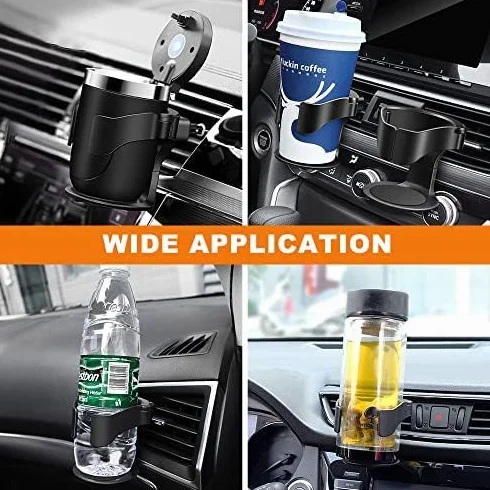 2 Piezas Portavasos para Coche, Posavasos Coche Ajustable Universal con 3 Pares Clips, Multifuncional Portavasos para Automóvil para Botella Termo Taza Bebida Cenicero