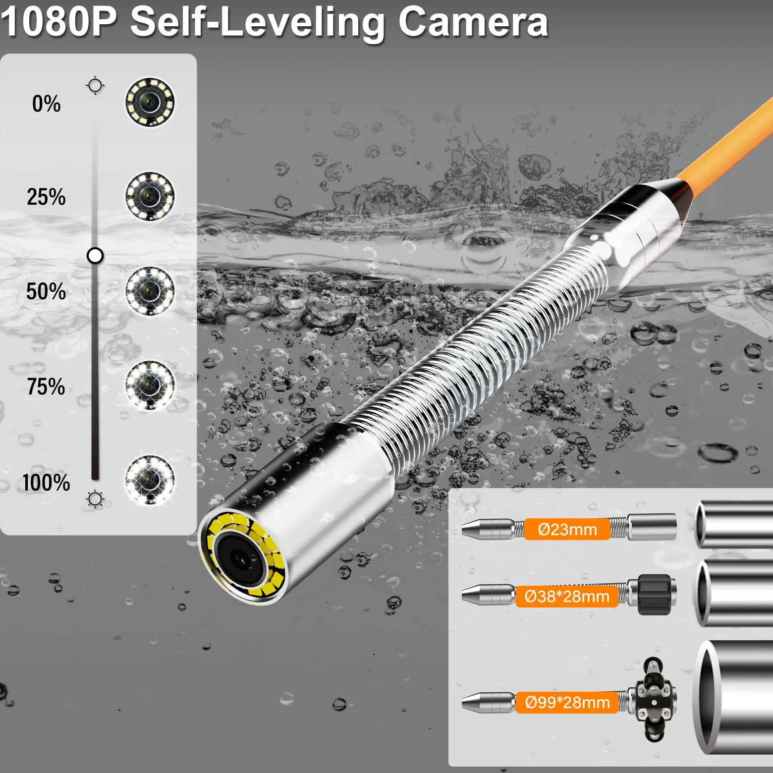 Cámara de Alcantarillado con Localizador 512Hz, Cámara Inspección Tuberías Auto Nivelante 23mm 1080P, Pantalla IPS 9", IP68 Impermeable, Contador de Metros, Batería 4500mAh, Tarjeta 32GB