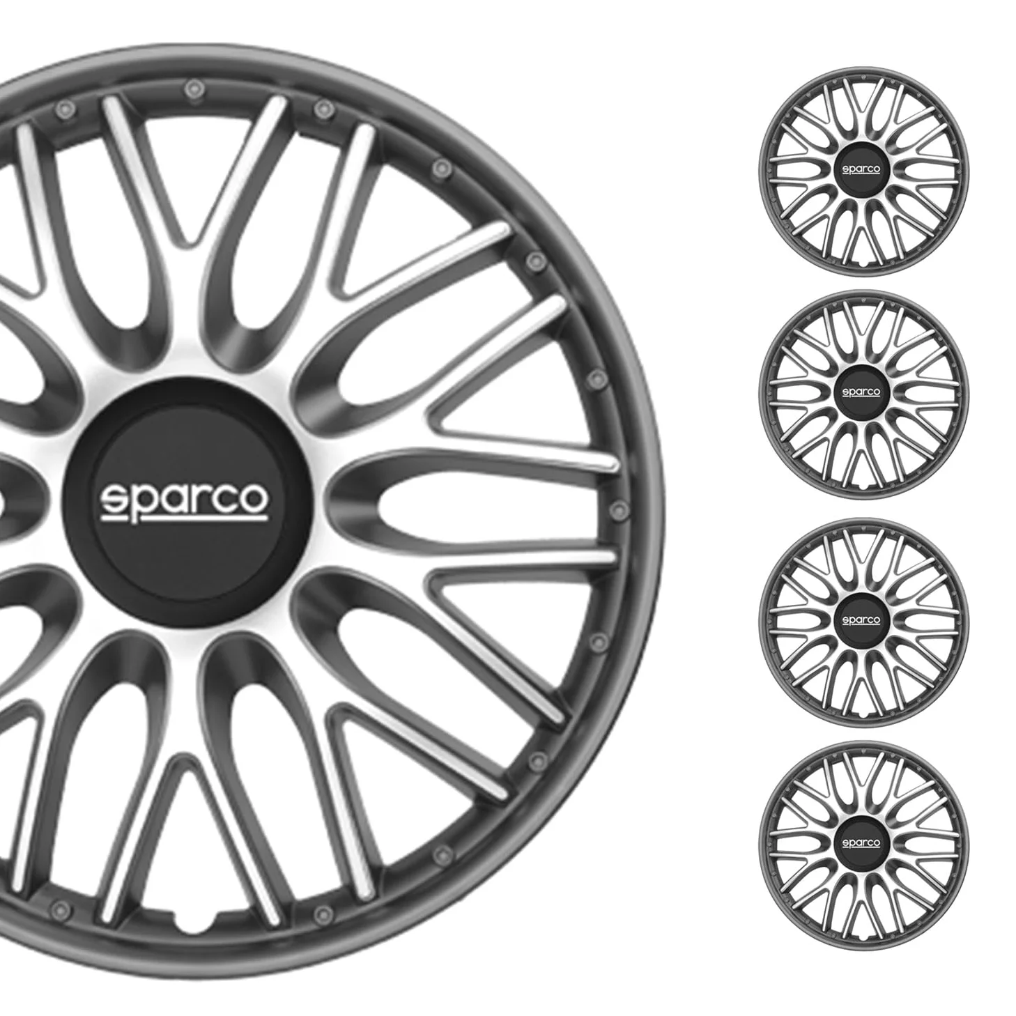 Radkappen Radzierblenden Sparco Roma 15" Zoll Coche Cubierta Juego Plata Gris 4X