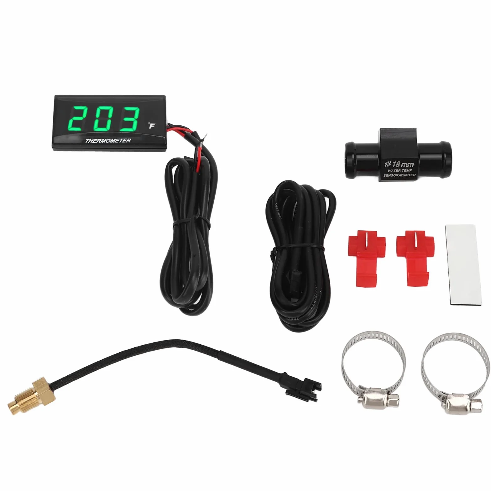 Termómetro digital para motocicleta, DC 12 V, medidor de temperatura del agua ultrafino con adaptador de sensor de 18 mm y pantalla LCD, higrómetro digital, medidor de temperatura de humedad (verde)