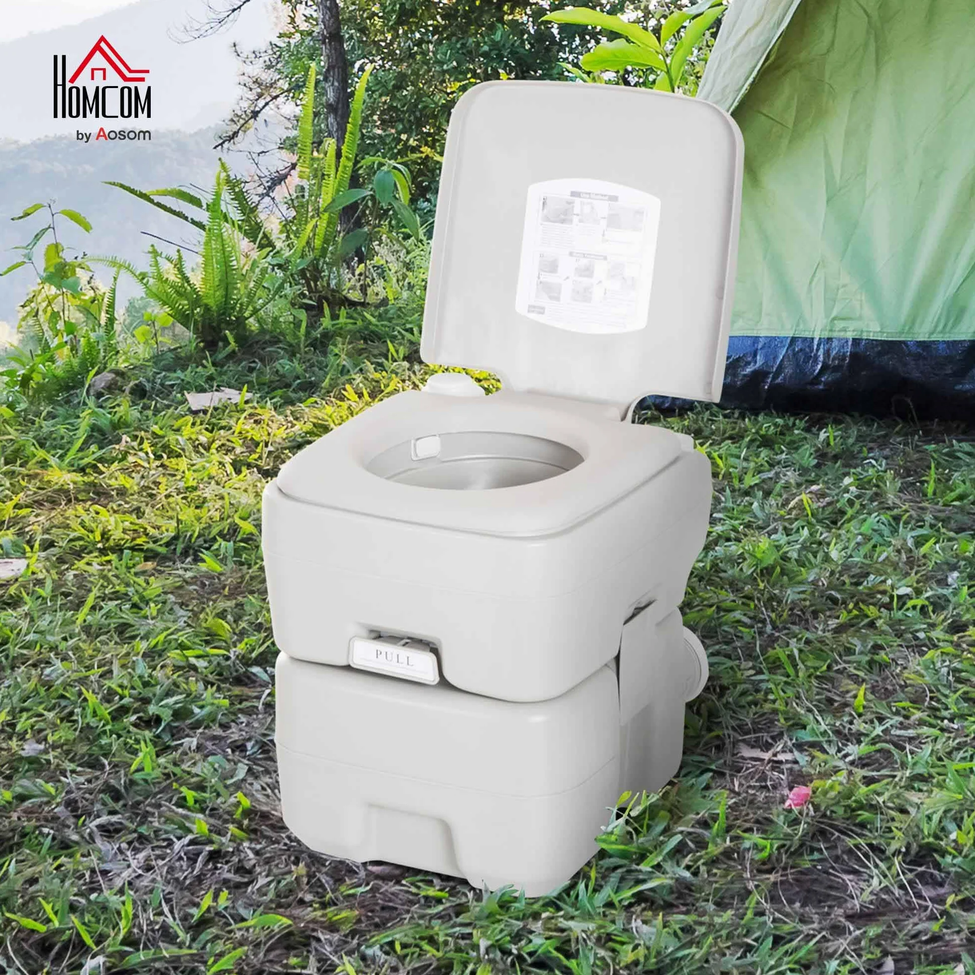 HOMCOM Inodoro Portátil Químico Baño Móvil WC 20L con Extraíble Tanque de Aguas Residuales y Tanque de Agua para Camping Viaje Ancianos Caravana Barco con Cisterna Carga 147 kg 41,5x36,5x42 cm HDPE