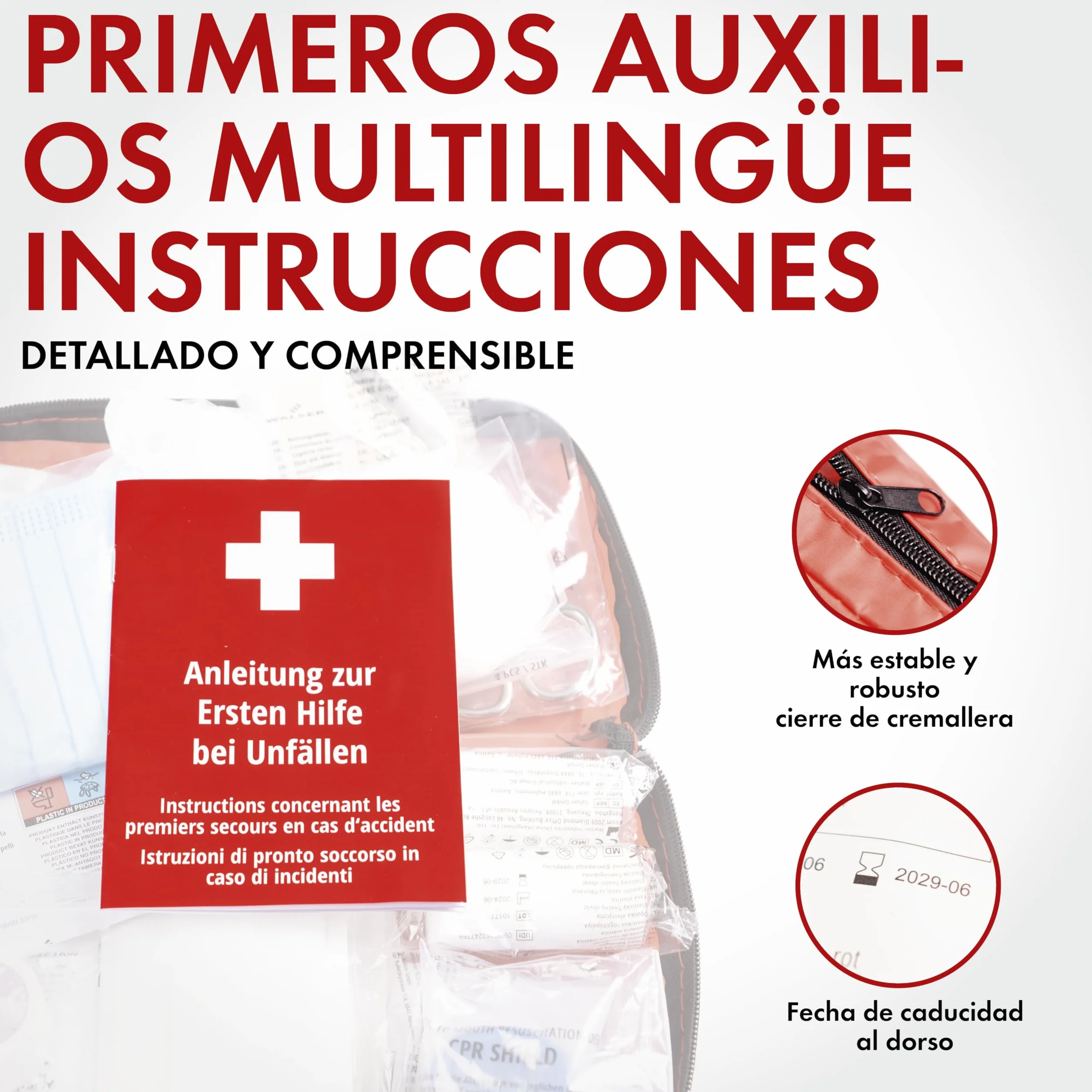 WALSER Bolsa de primeros auxilios para coche DIN 13164:2022 kit rojo 44283