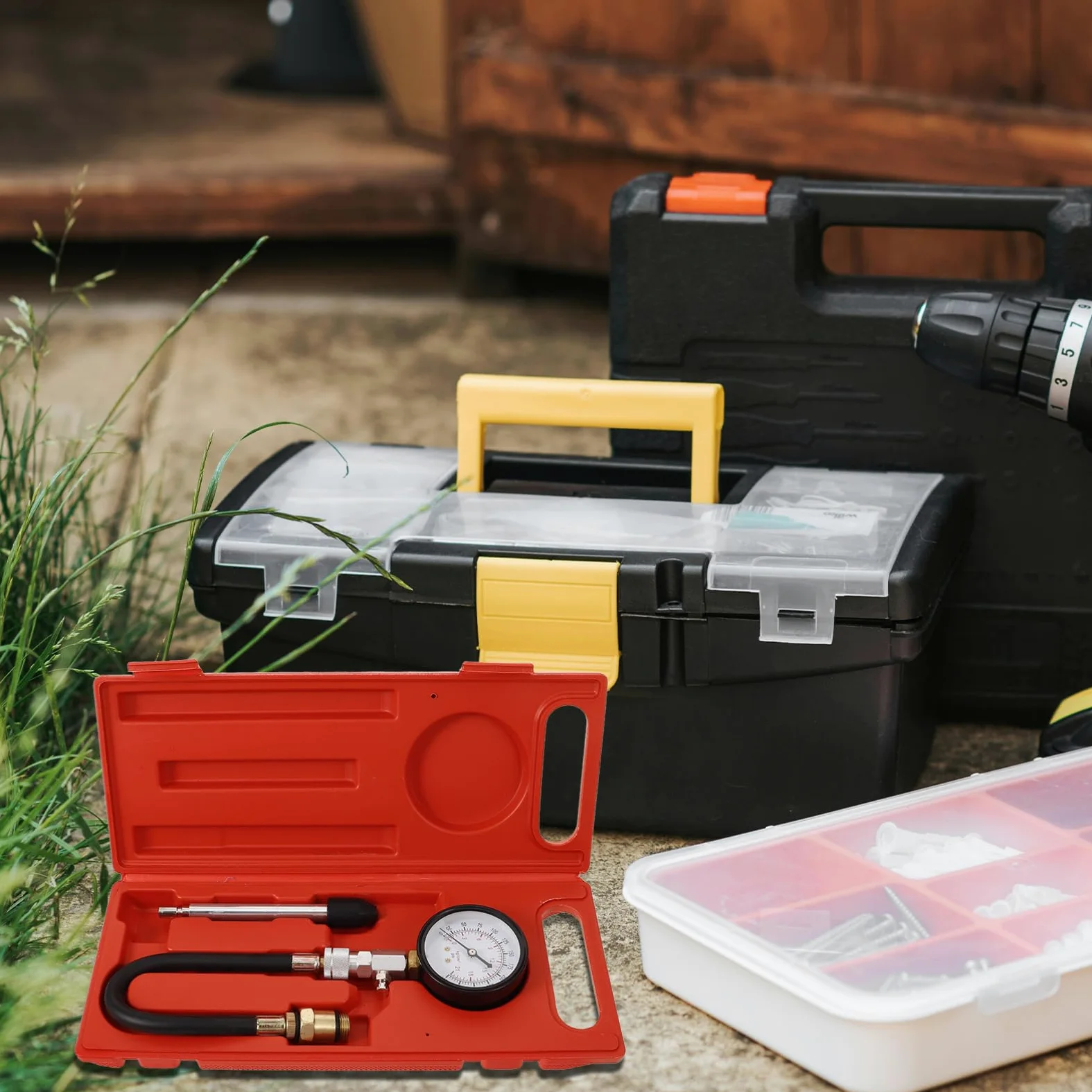 Kit de comprobador de compresión, juego de herramientas de prueba de presión para reparación de automóviles, 1 juego de comprobador de compresión, medidor de presión de cilindro de gasolina, herrami