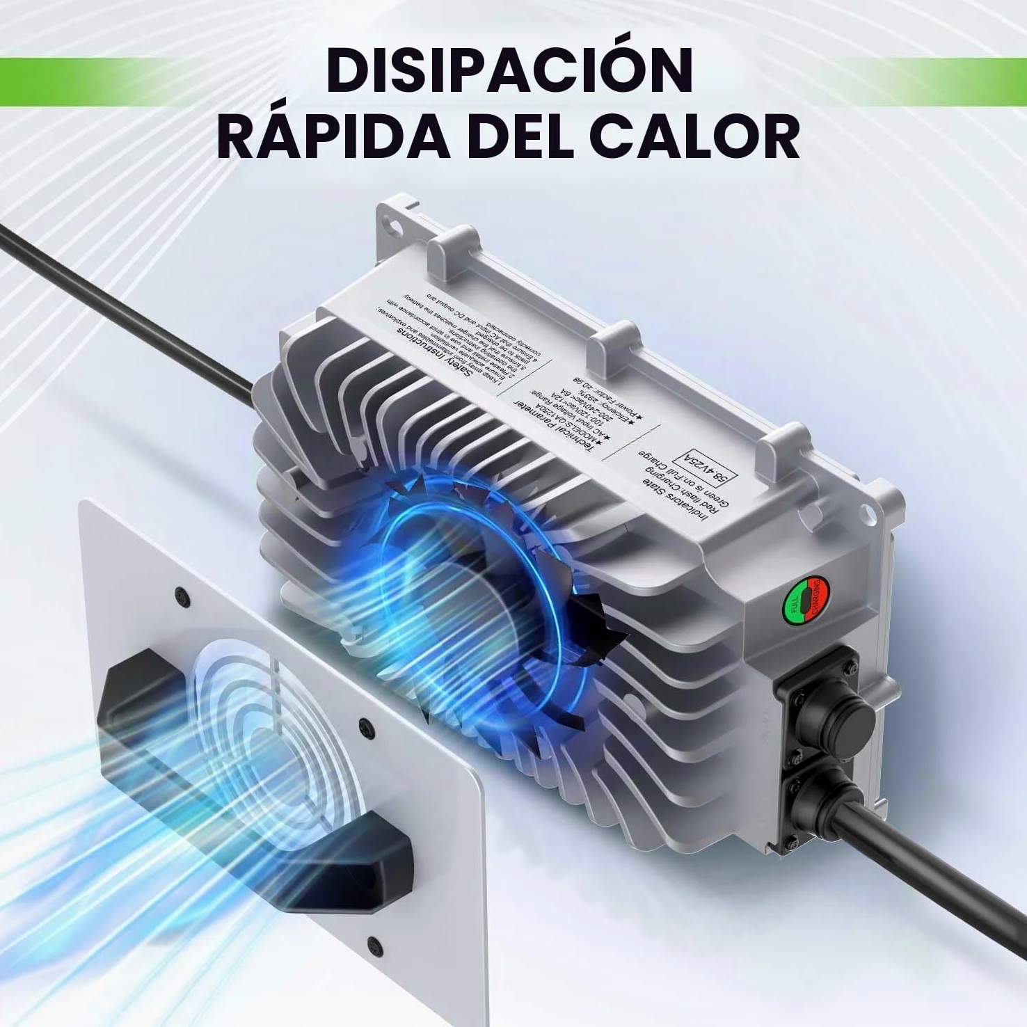 58,4V 25A Cargador de batería LiFePO4 para baterías Recargables de Ciclo Profundo de fosfato de Hierro y Litio de 48V (51,2V)