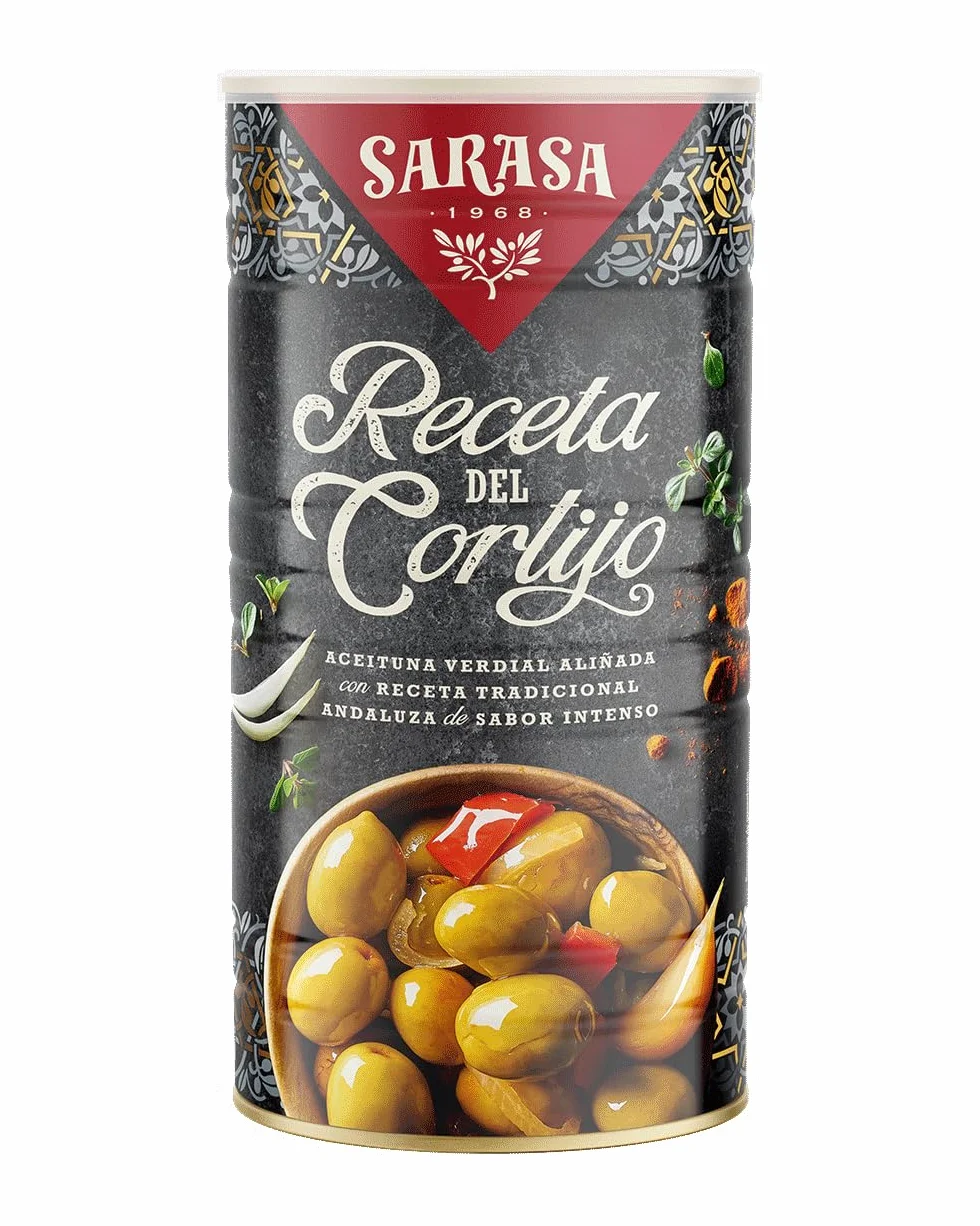 SARASA Aceitunas Aliñadas Receta Tradicional 1 Lata 1450g Peso Neto 750g Escurrido