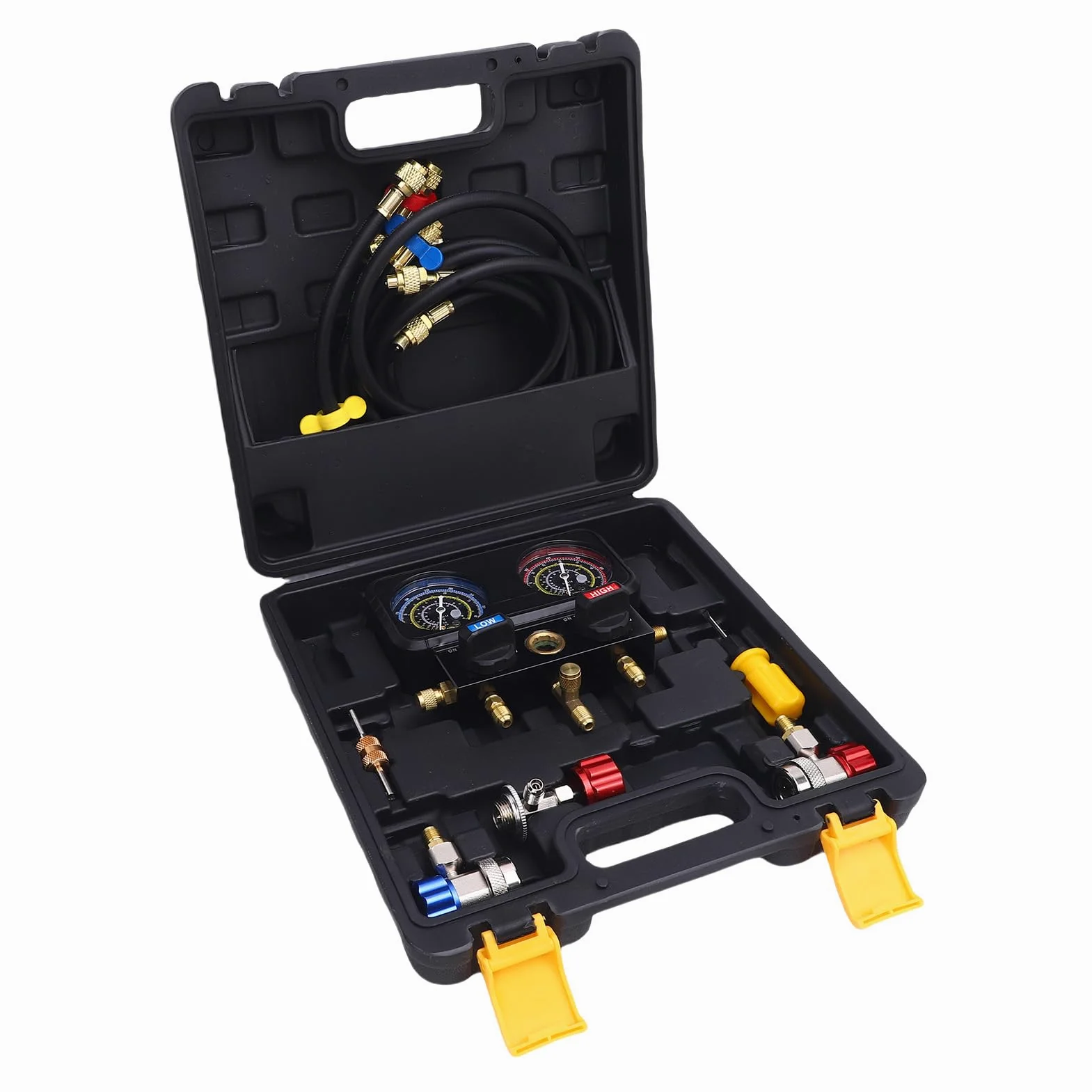 Jeffergarden Medidores de Refrigerante con Mangueras Juego de Colector de CA de Latón 500 PSI 800 PSI para R410A R32 R134A R22 Uso de Reparación de Aire Acondicionado y HVAC Automotriz