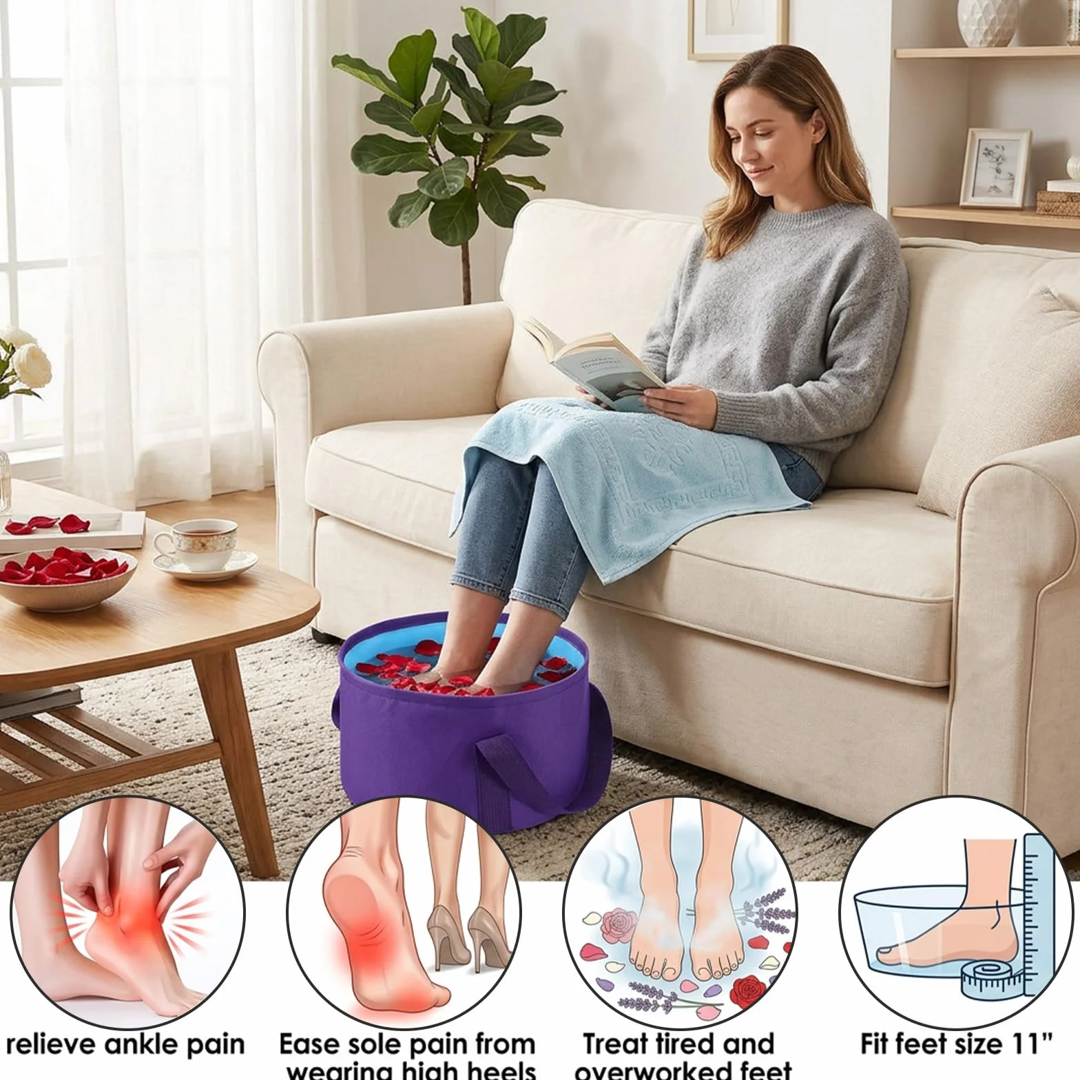 Larrel Cubo plegable para remojar los pies, piscina spa portátil de viaje, baño de pies exterior