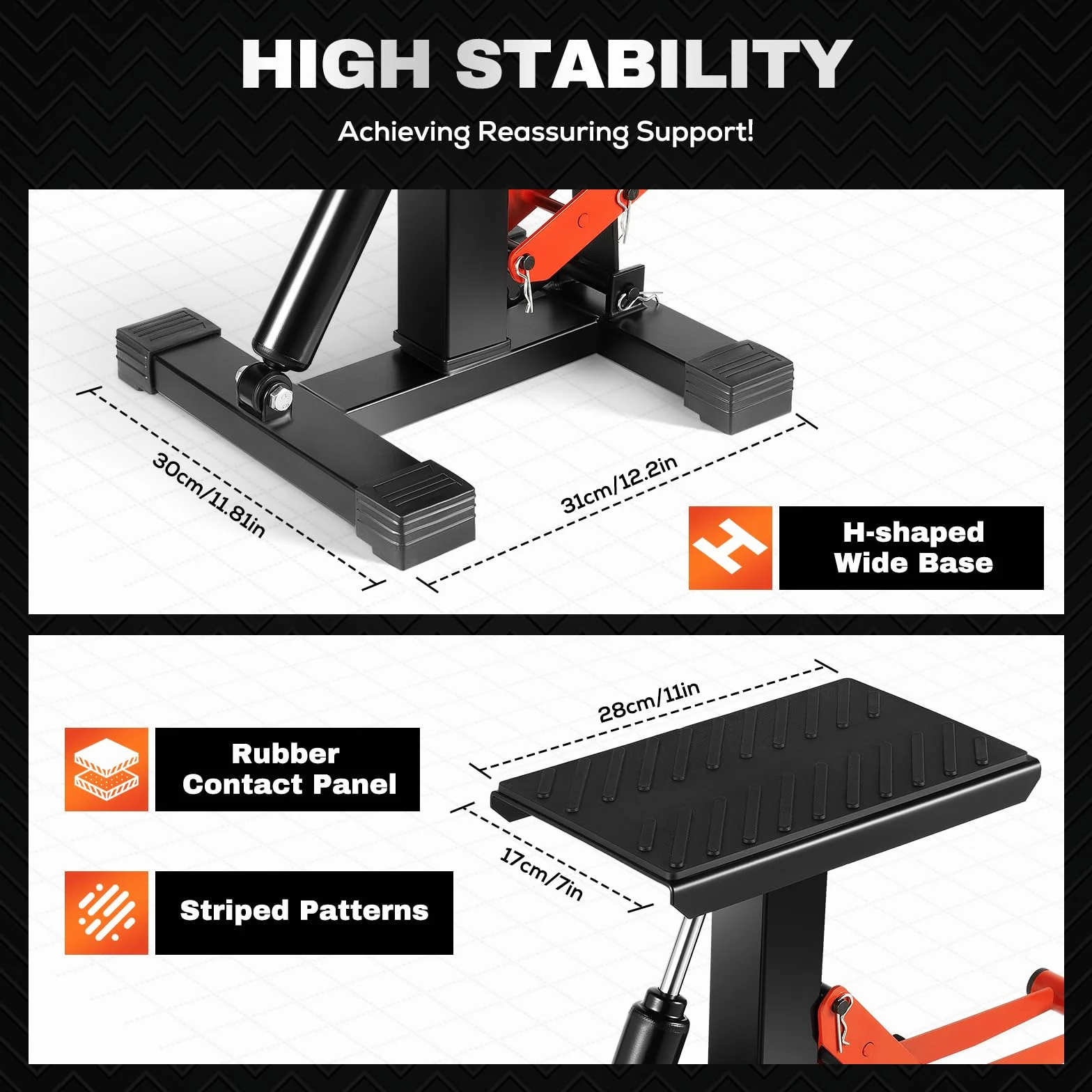 Plataforma elevadora hidráulica para motocicleta – Altura ajustable hasta 400 kg, base en forma de H con almohadilla de goma para motos todoterreno