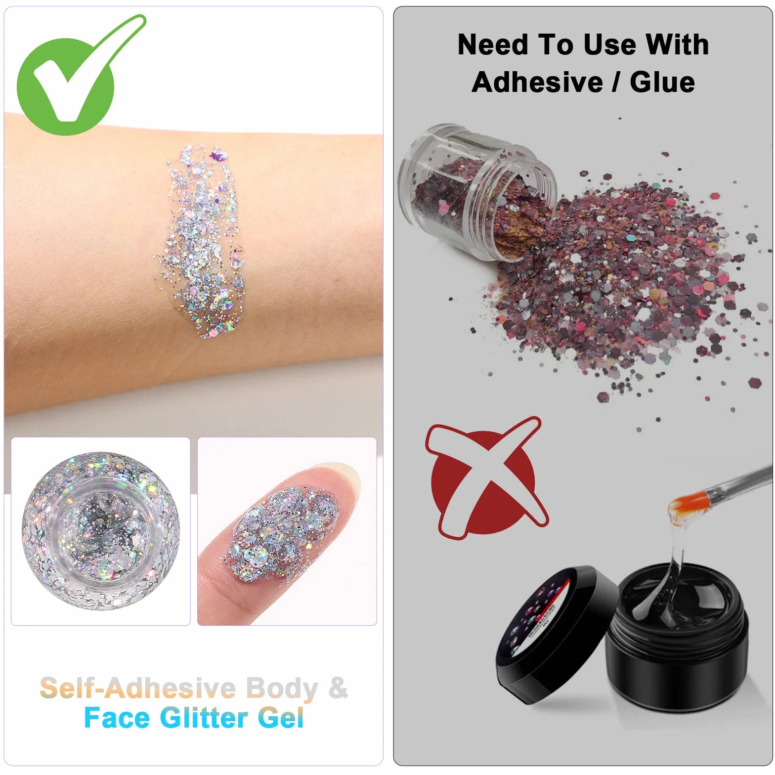 URAQT Purpurina Líquida Cara 50ml Gel Chunky Glitter Corporal Maquillaje Festival Halloween Plateado