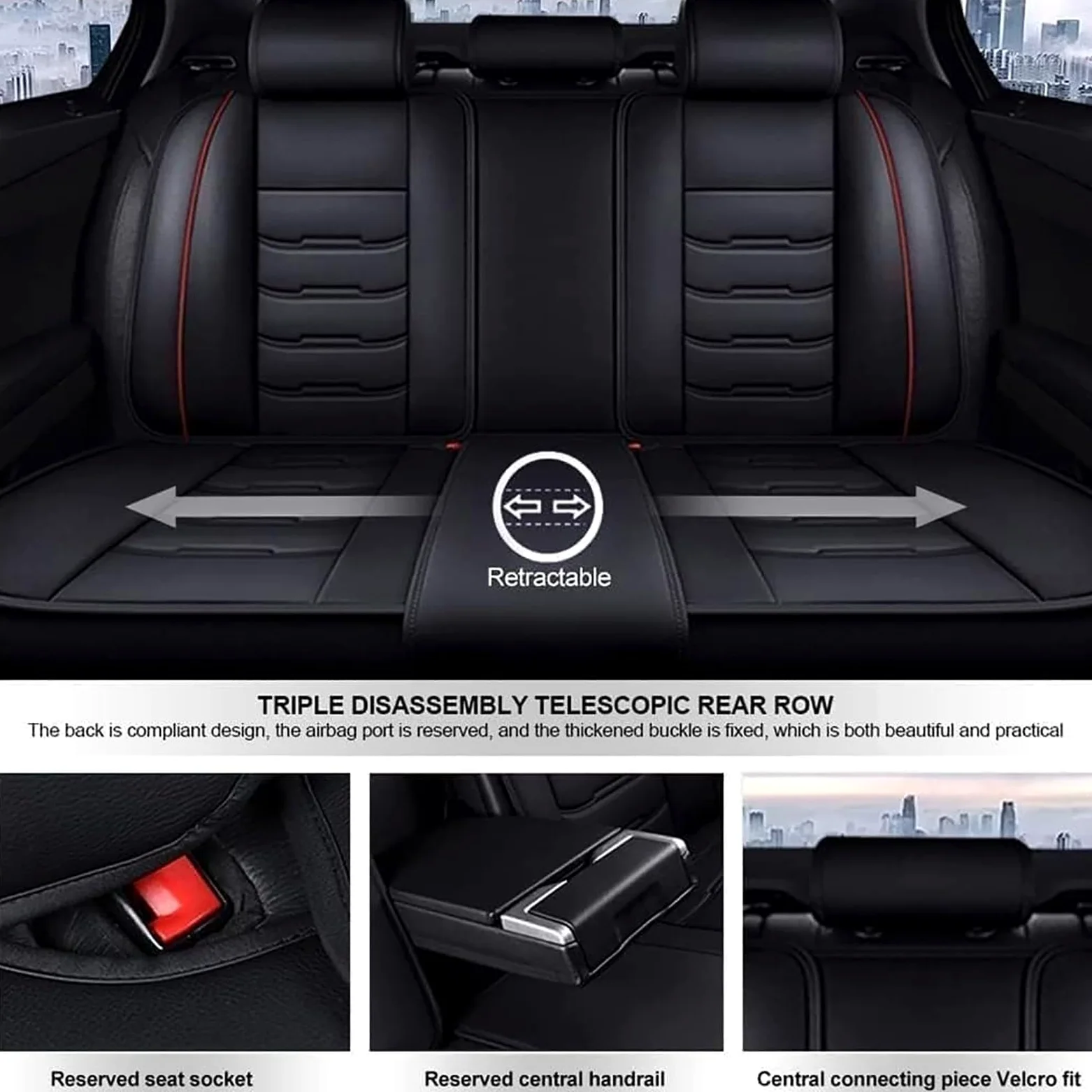Funda Asiento Coche para Toyota Hilux 2017-2025,Juego Completo de Fundas Cuero Protectores Asiento Coche Delanteros y Traseros,Universal para La Mayoría,Black Red