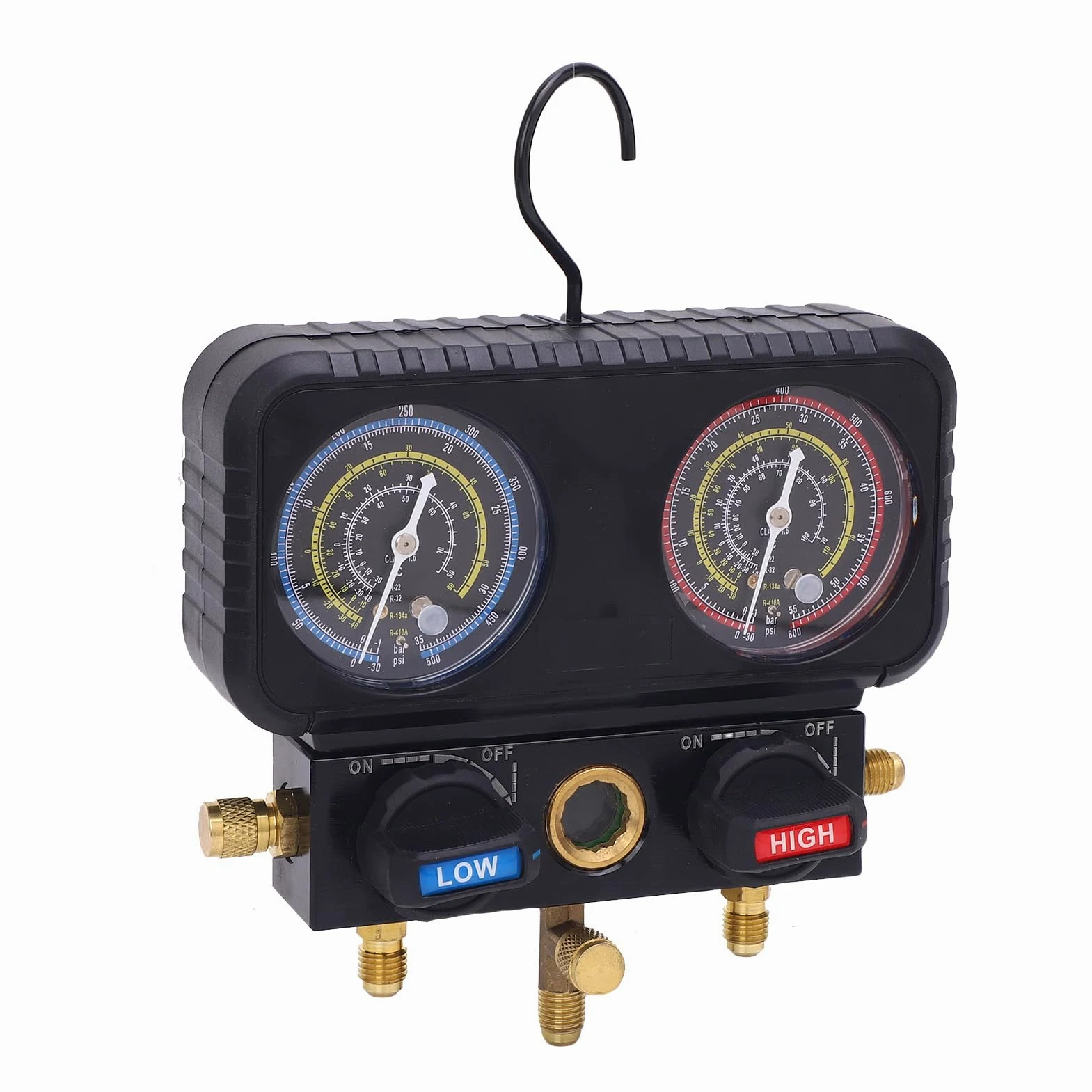 Jeffergarden Medidores de Refrigerante con Mangueras Juego de Colector de CA de Latón 500 PSI 800 PSI para R410A R32 R134A R22 Uso de Reparación de Aire Acondicionado y HVAC Automotriz