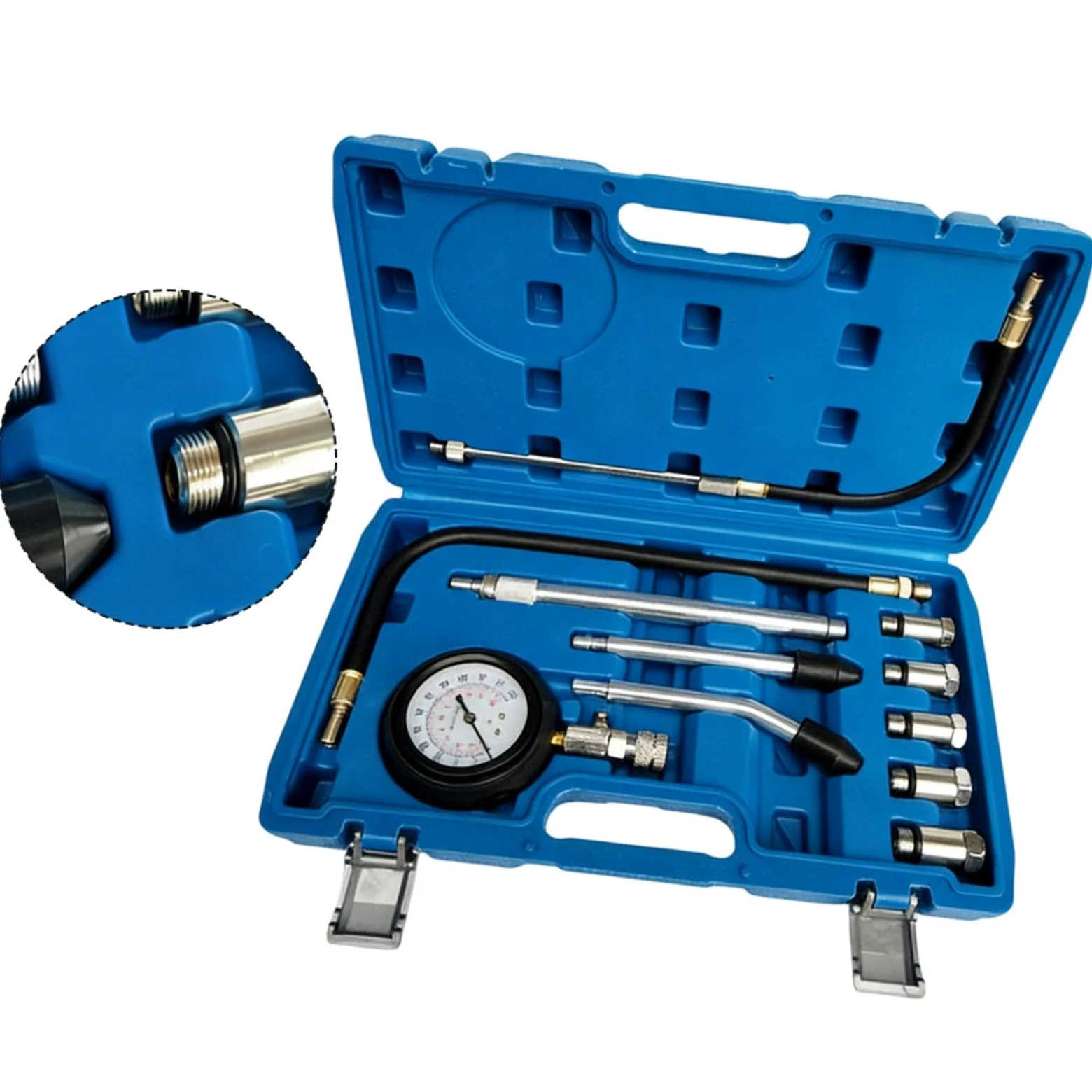 Medidor de compresión de motor de conexión rápida 0-300 PSI, kit de 11 piezas con adaptadores de 18 mm/16 mm/14 mm/12 mm/10 mm para diagnóstico de coche