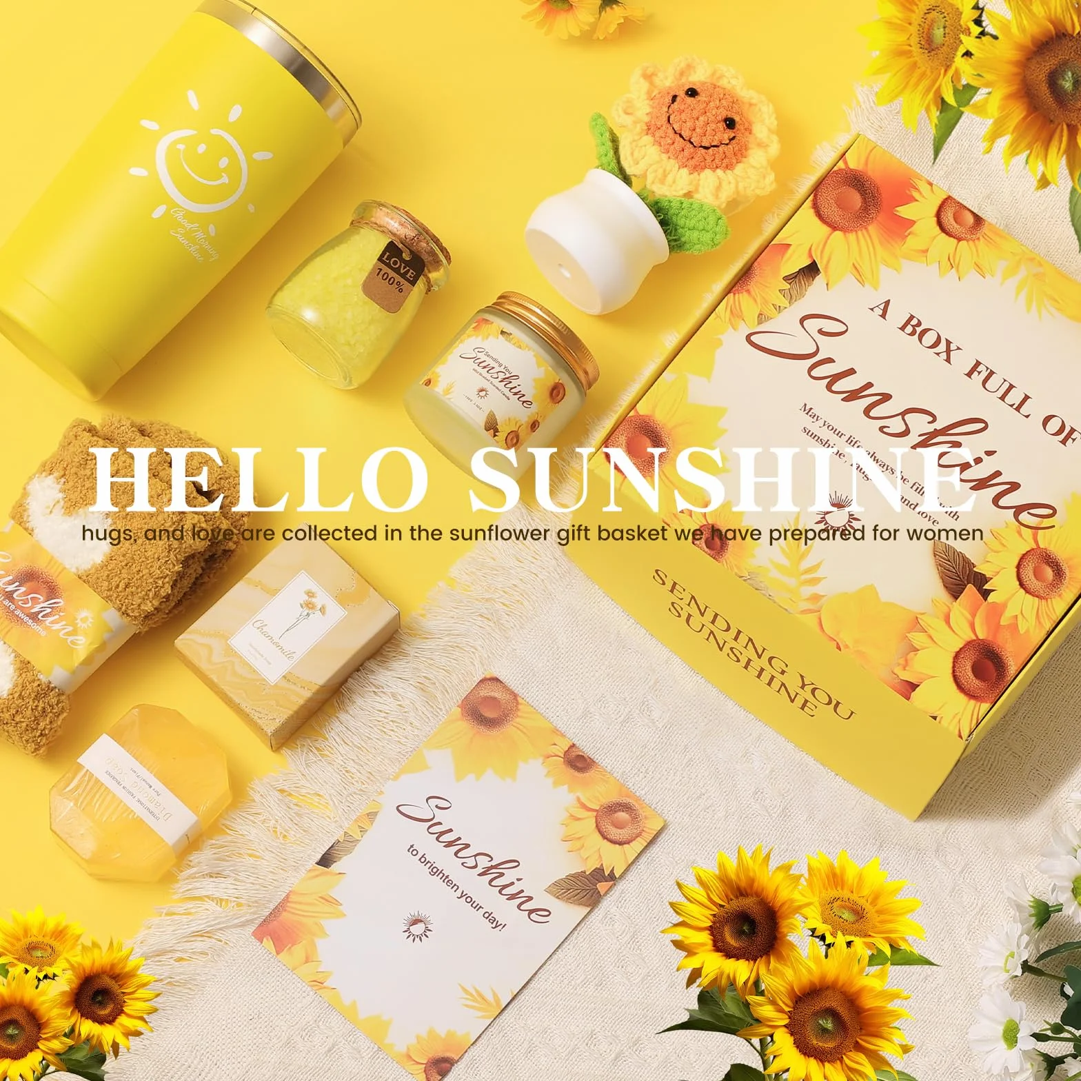 Sunshine Cestas de Regalo para Mujeres Hermanas Set de 7 Piezas Cuidado Personal Amistad