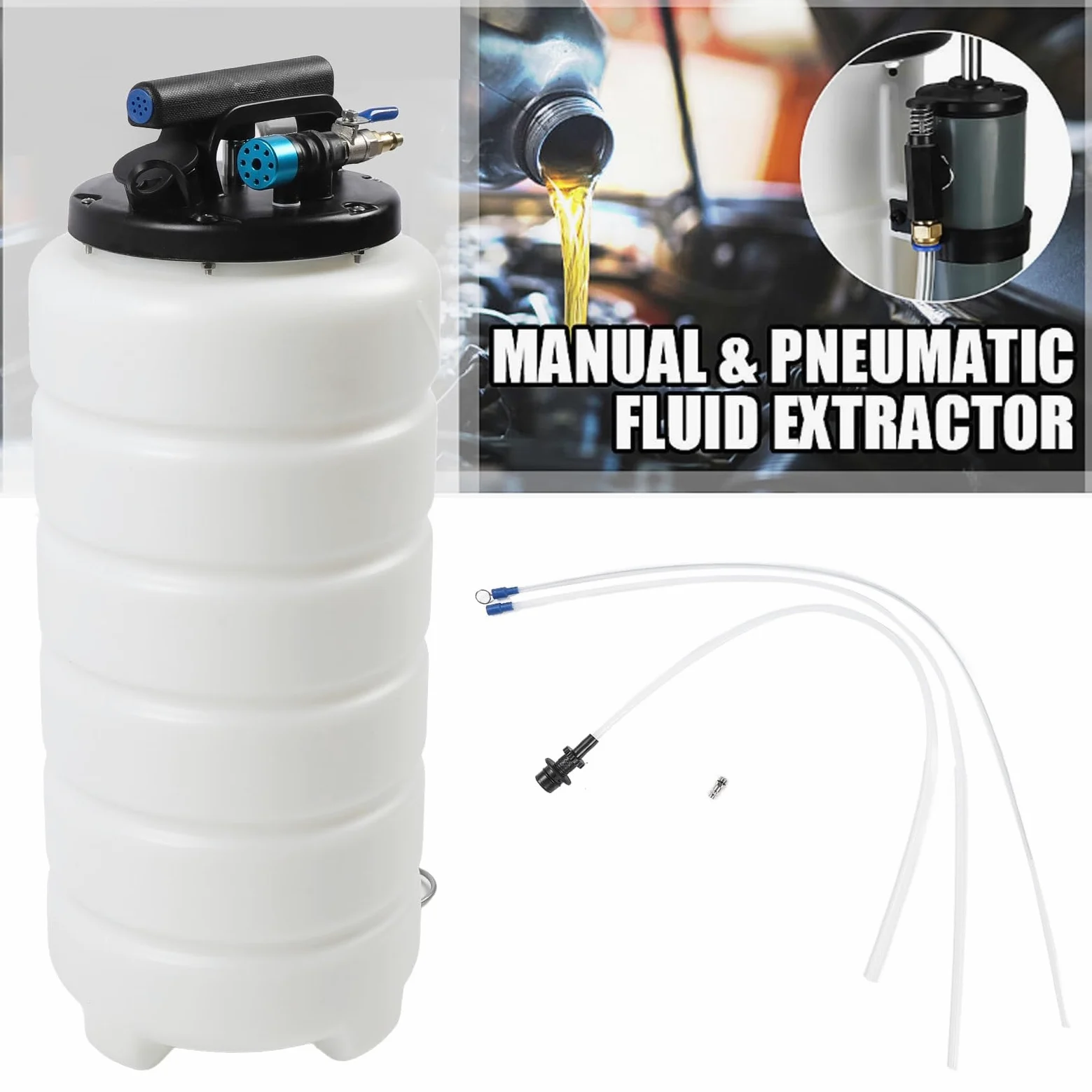 RiToEasysports Bomba Extractora de Aceite 15L Bomba de de Aceite Manual y Neumática ABS con 2 Tubos Largos 40 a 170 PSI para Autos Motocicletas Barcos Cortacéspedes Extracción de Líquidos