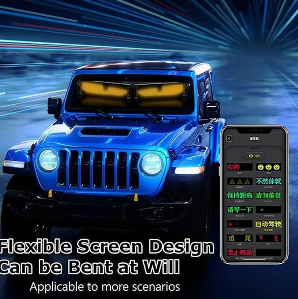 Luces LED Coche, Pantalla LED Flexible Programable Grande para Coche, Lámpara de Ojos Coloridos, Led Coche Interior, Tira Led Coche(2pcs 102x348mm)