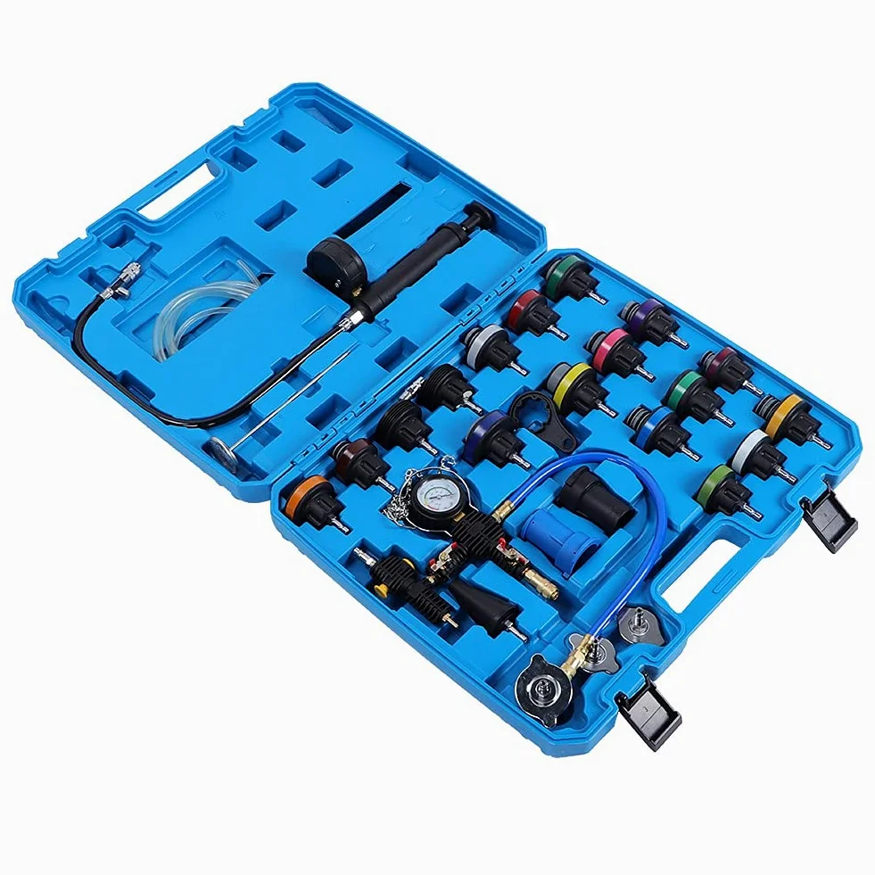 Probador del de enfriamiento de Torvex, kit de medidas de presión del radiador de 28pcs detector de fuga del tanque de agua del automóvil universal, juego de herramientas de