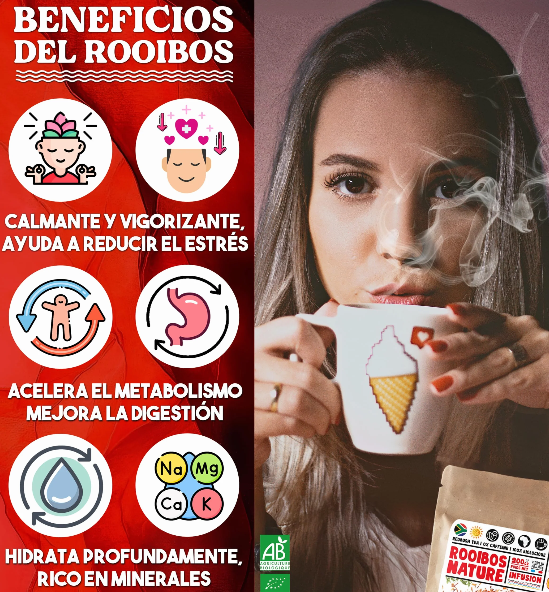 Rooibos Biologico Sfuso Bio 200g Tè Rosso Antiossidante 0% Teina Caffeina Nabür