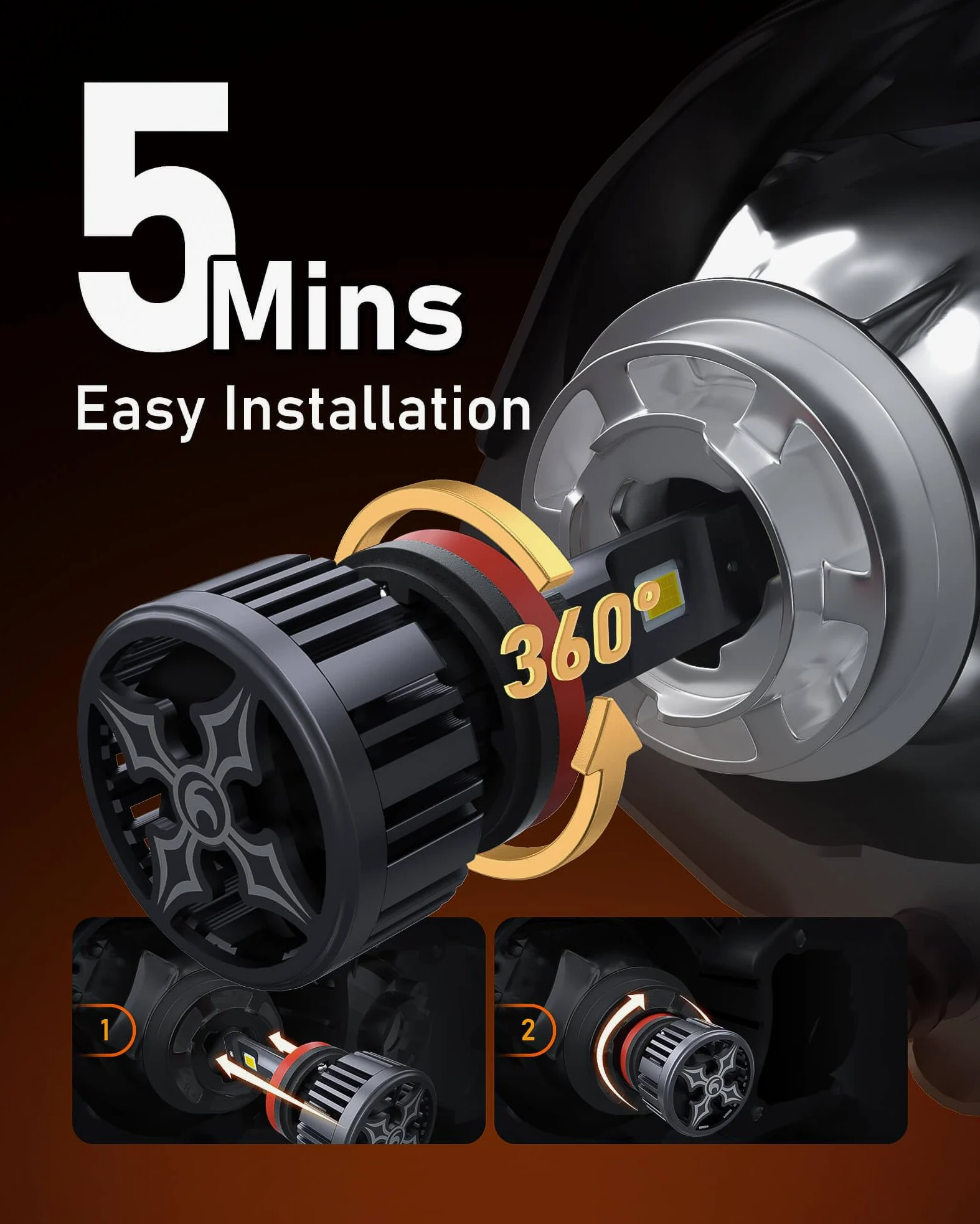 Hikari 2025 25000LM H11/H8/H9 Bombillas LED, Chips de núcleo mejorados de 45 W, Kit de lúmenes Altos, 6000 K Blanco frío, IP68 Impermeable, luz antiniebla H16