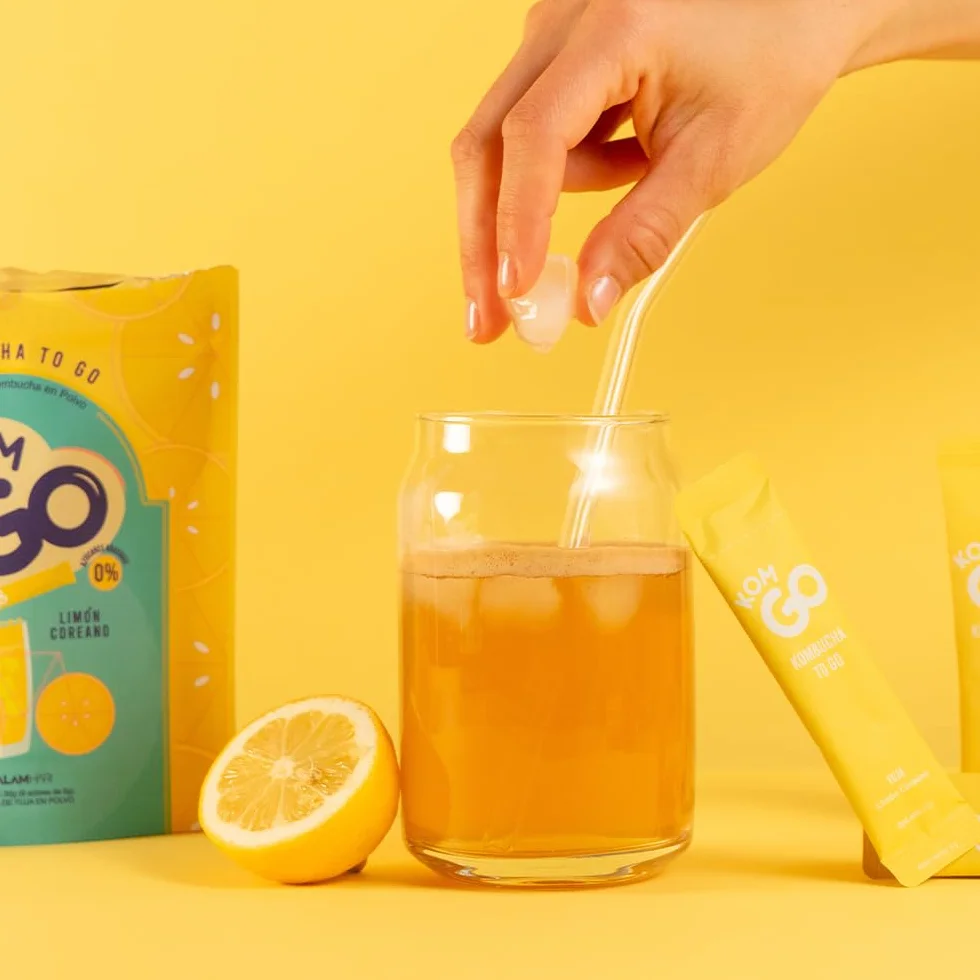KOMGO Kombucha en Polvo Bebida Instantánea con Probióticos y Antioxidantes 15 Kcal Limón Coreano