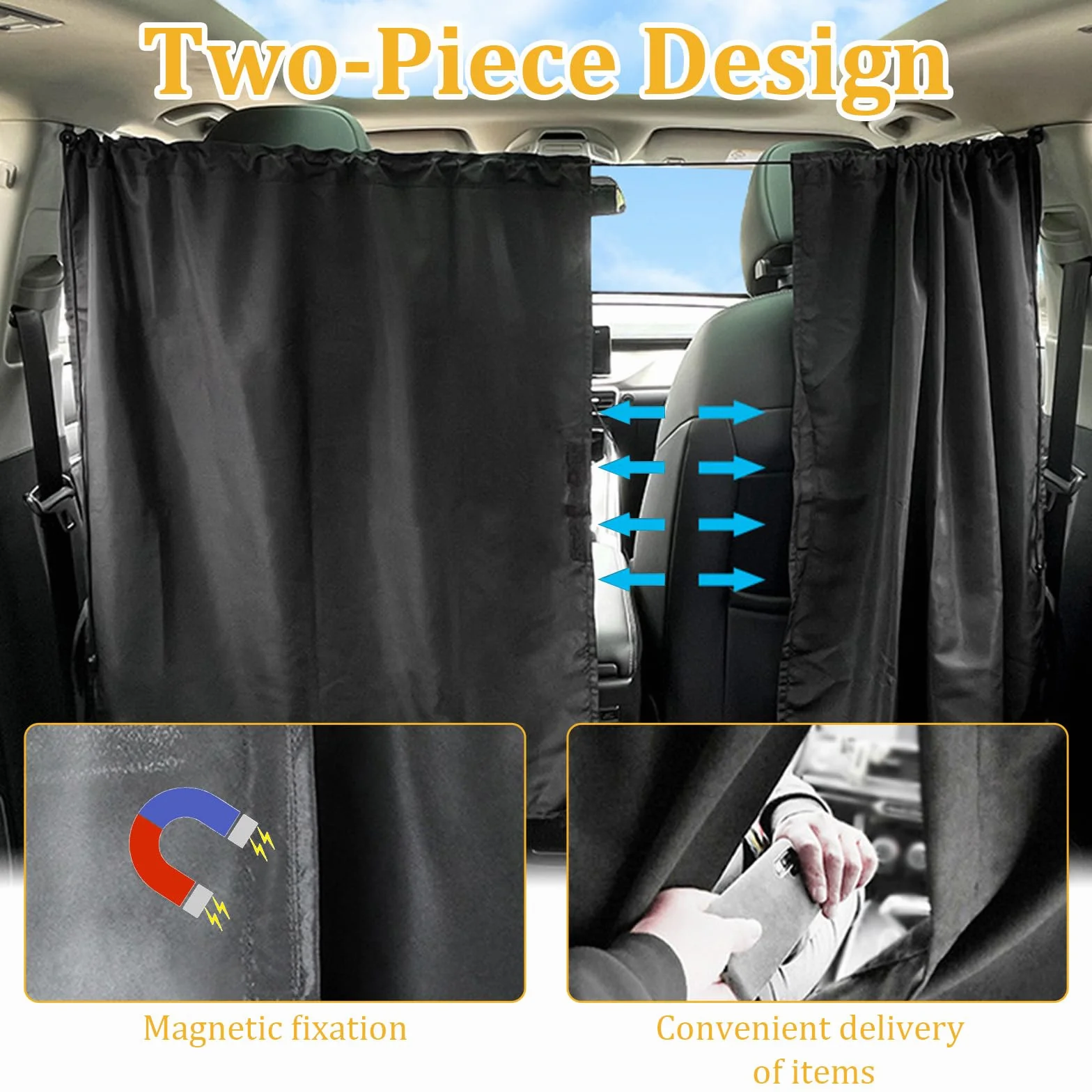 HEKOBAG Cortinas divisoras de privacidad para coche, 180 x 100 cm, cortina opaca de doble capa para asiento de coche, cortina de división delantera y trasera, divisor extraíble para coche y camping
